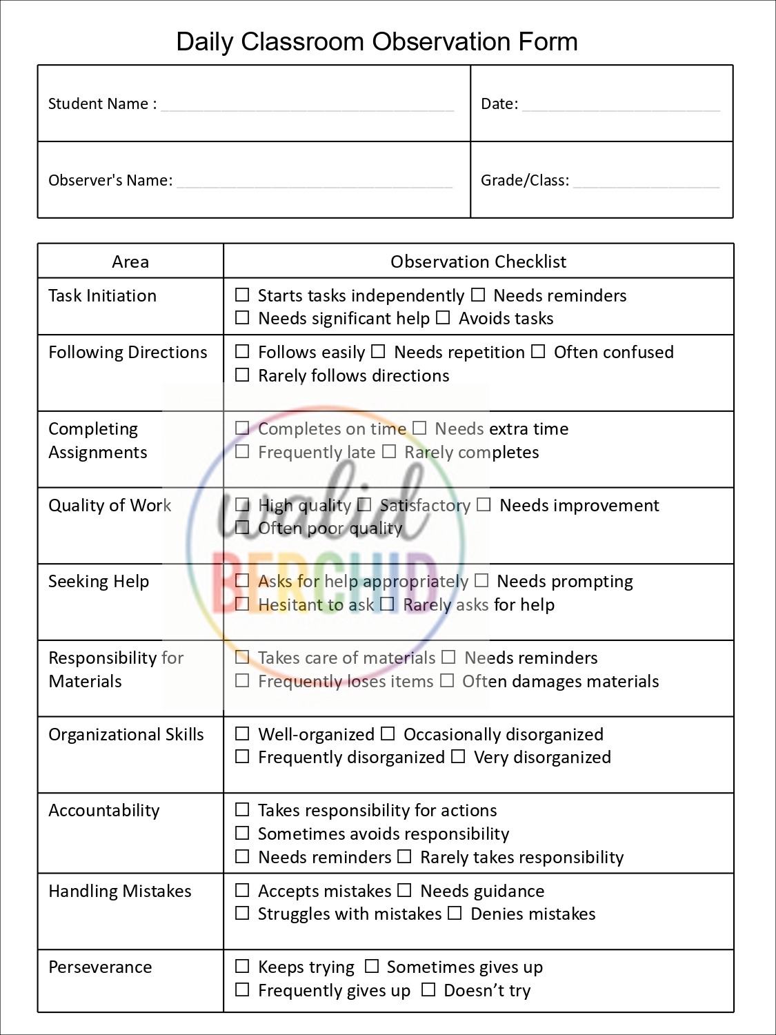 Special Education Community | # Teacher Observation and Feedback Form ...