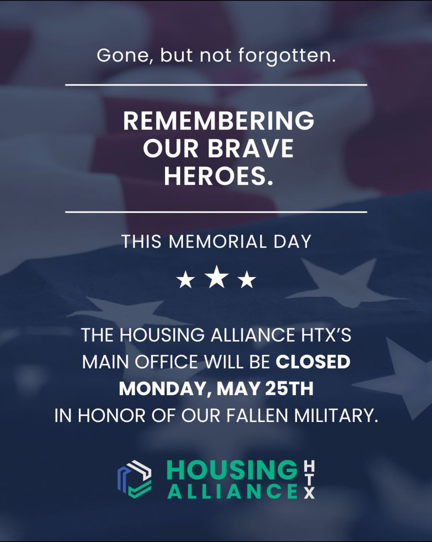 In observance of Memorial Day, the main office will be closed on 
