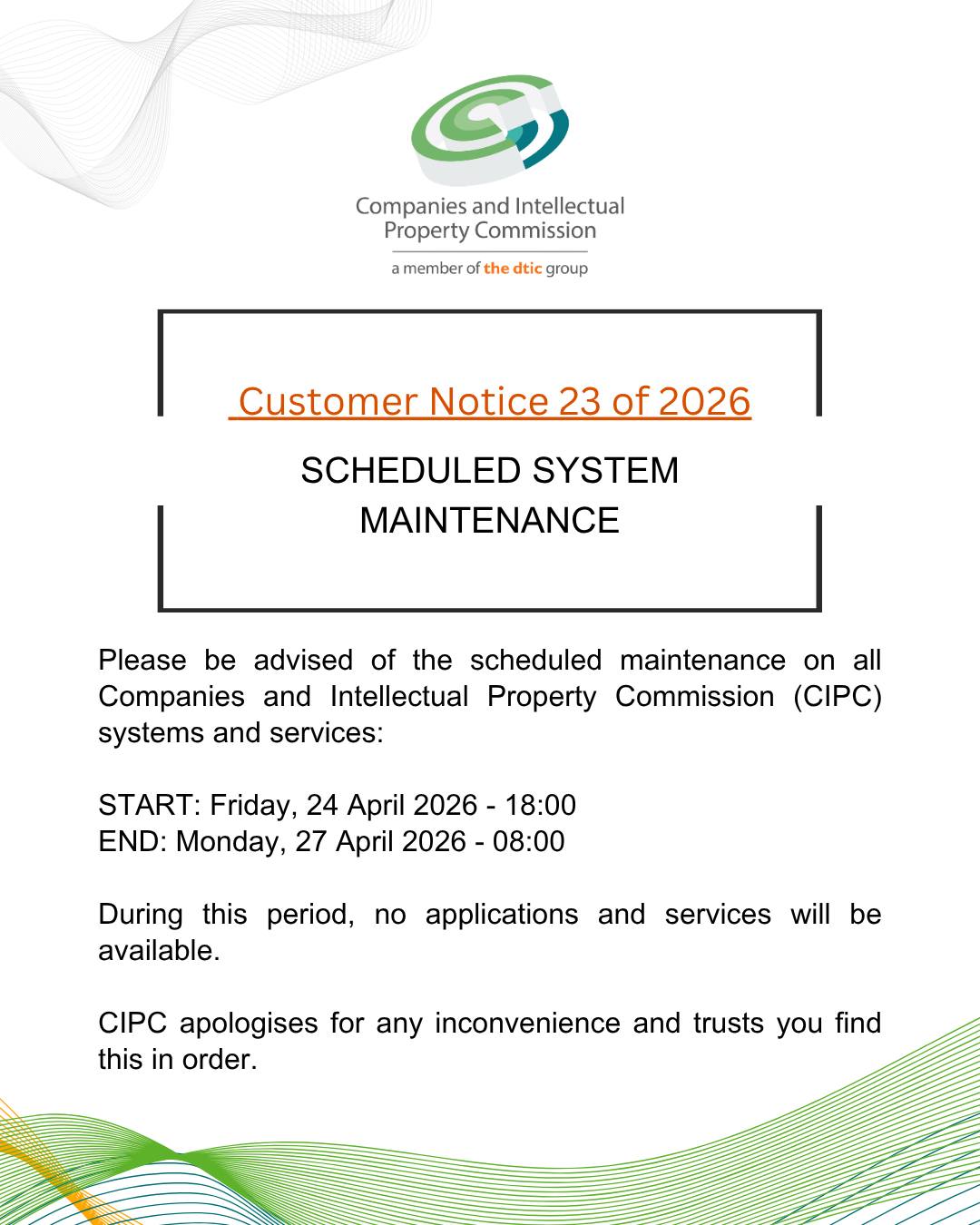 ⚠️ Notice to all customers: Scheduled system maintenance will
