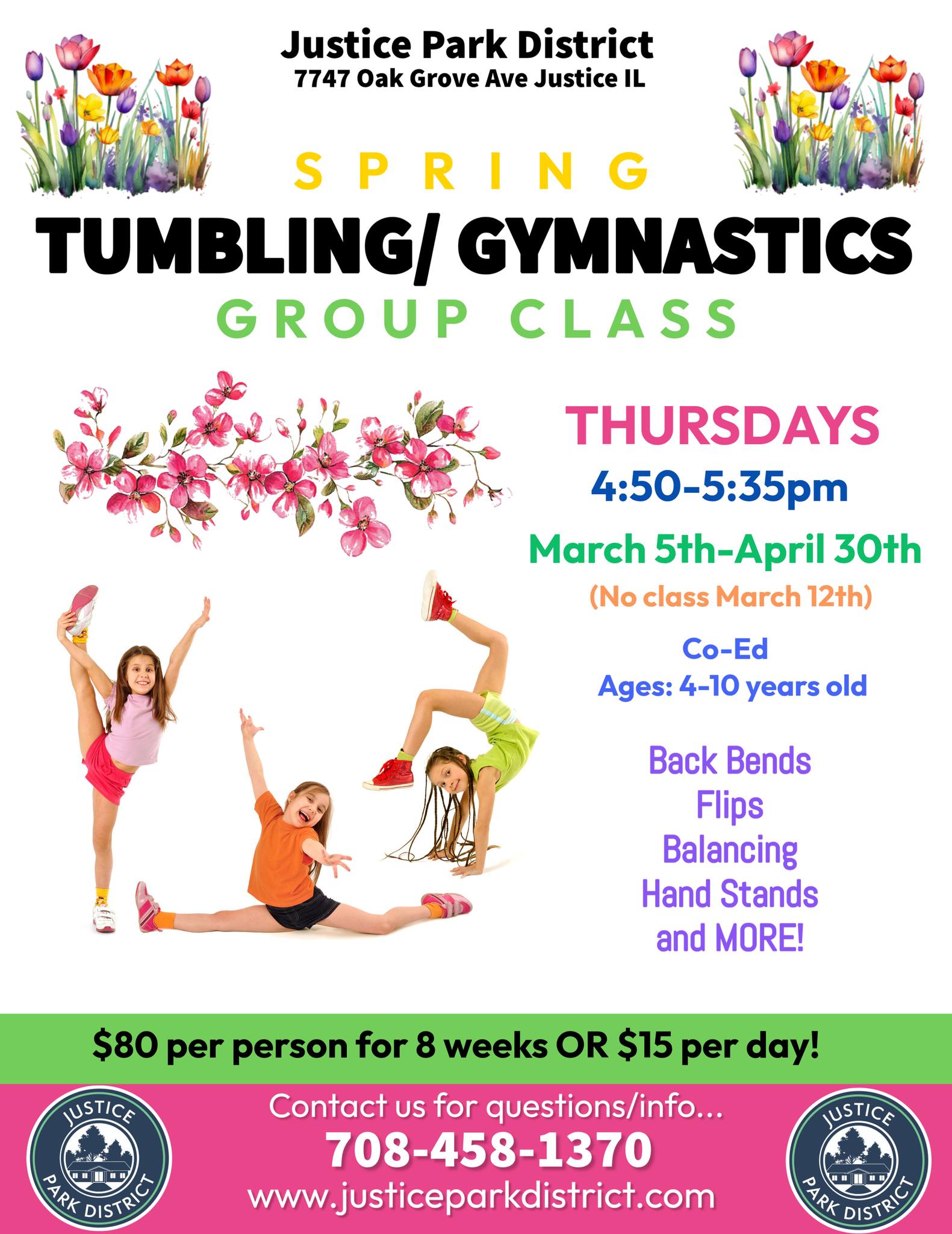 🤸‍♀️🌷 SPRING into flips, fun &... - Justice Park District | Facebook