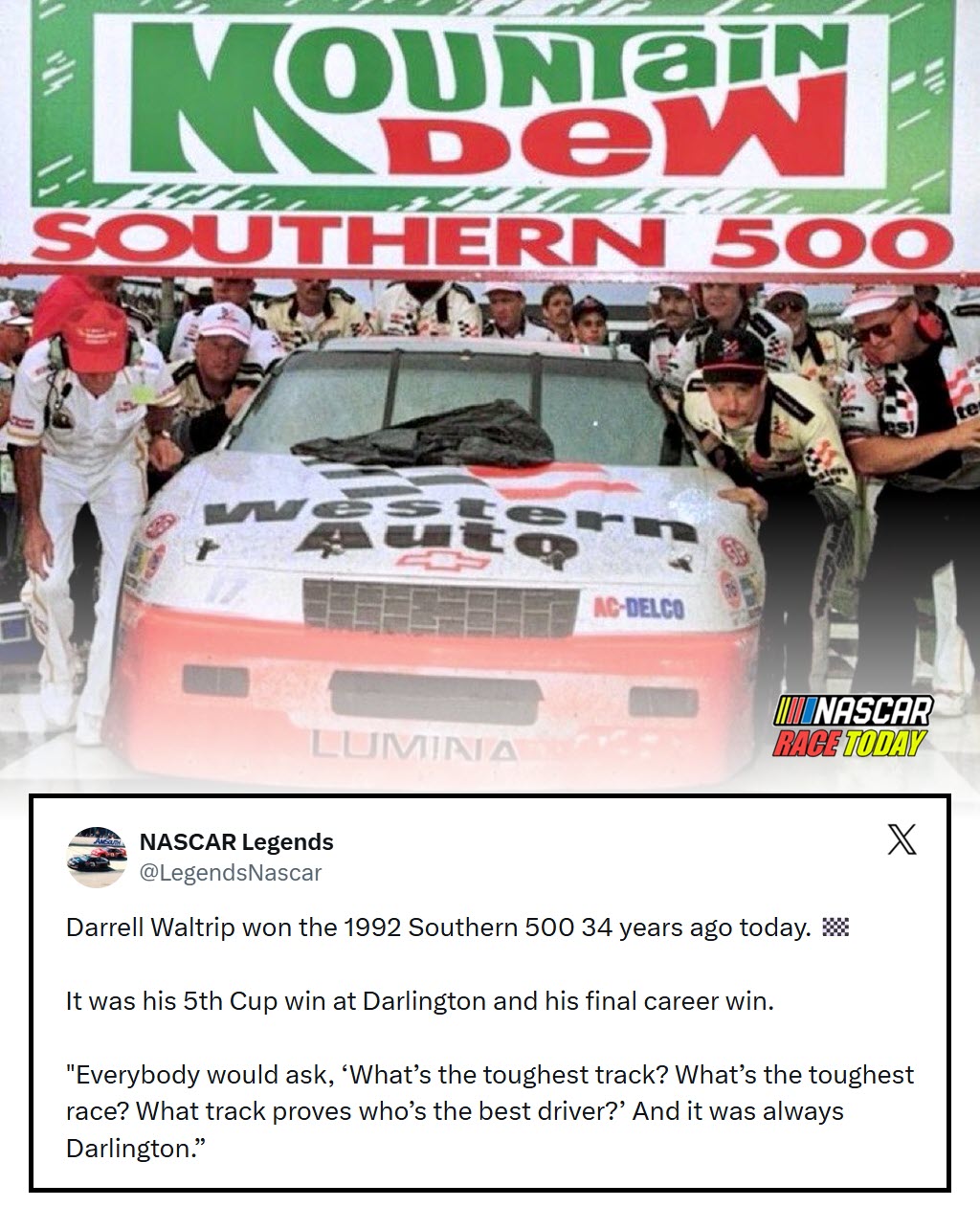 【希少】DOLK 『Winner』 34 years ago today, Darrell Waltrip won the 1992 Southern 500 at