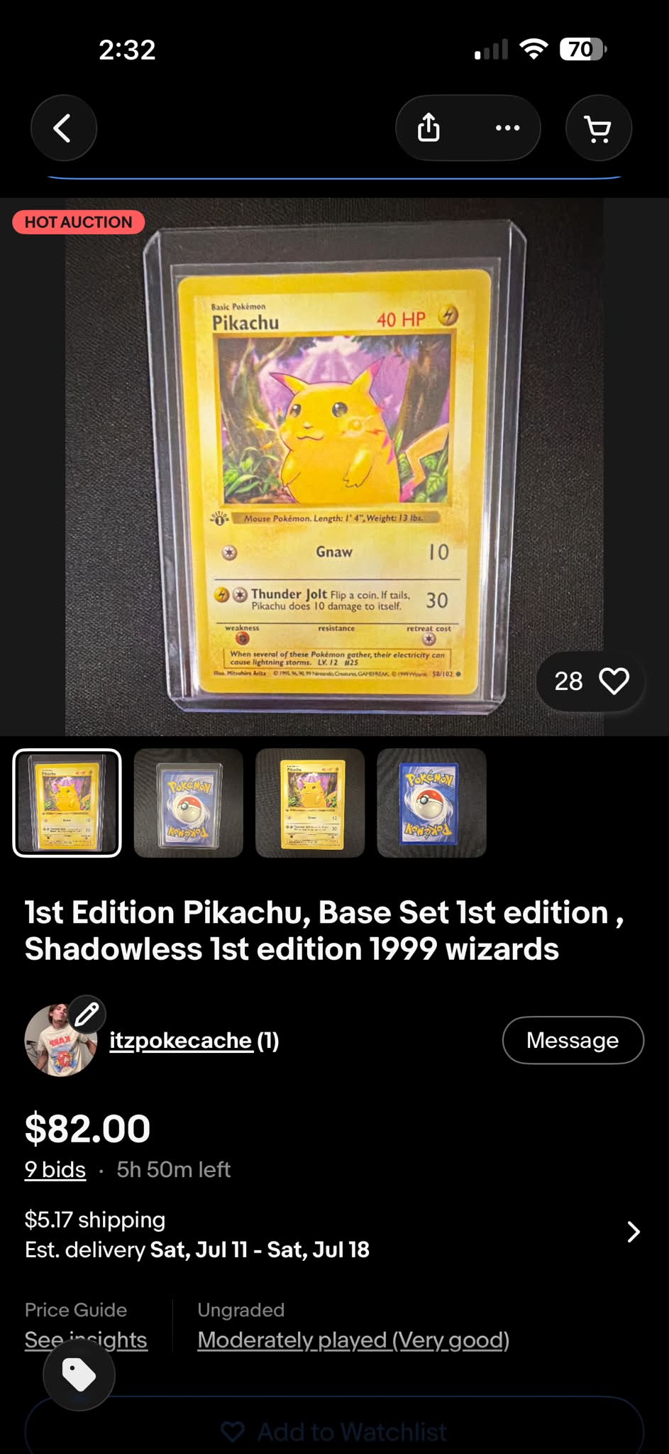 red cheeks pikachu card first edition RarityCommon Hit Points40 HP Colorless Gnaw (10) Colorless Possible Test Print Pikachu? 1st