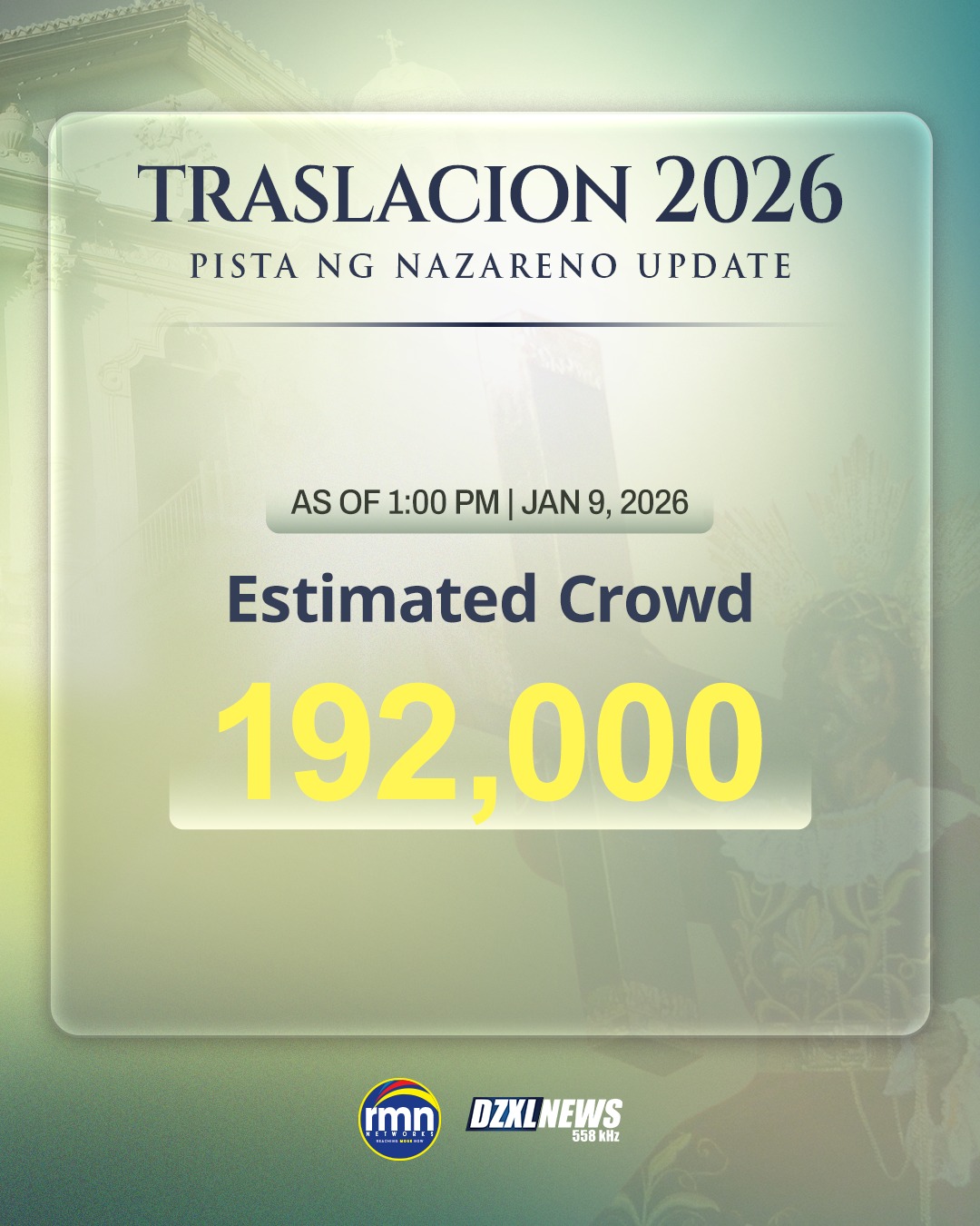 DZXL - #Traslacion2026: As of 1:00 ng hapon, umabot sa 192,000 ang ...