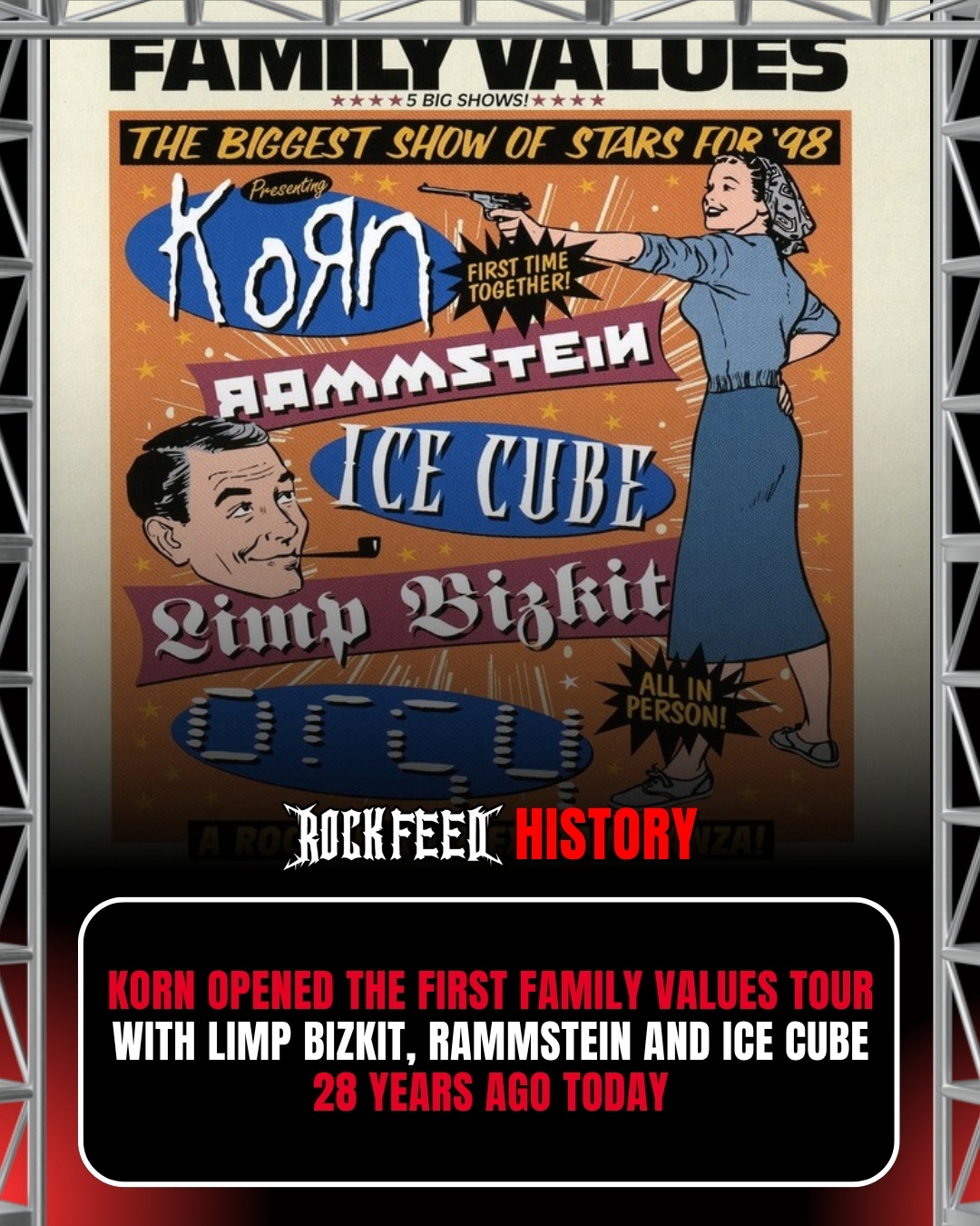 The first Family Values Tour opened 28 years ago today. Korn