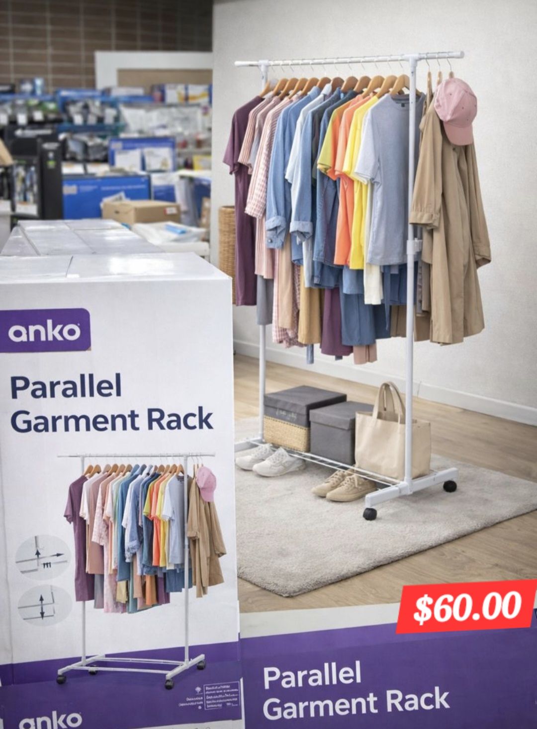 Eigigu - 👚👕👗 Parallel Garment Rack 👗👕👚 Strong standing rack Adjustable ...