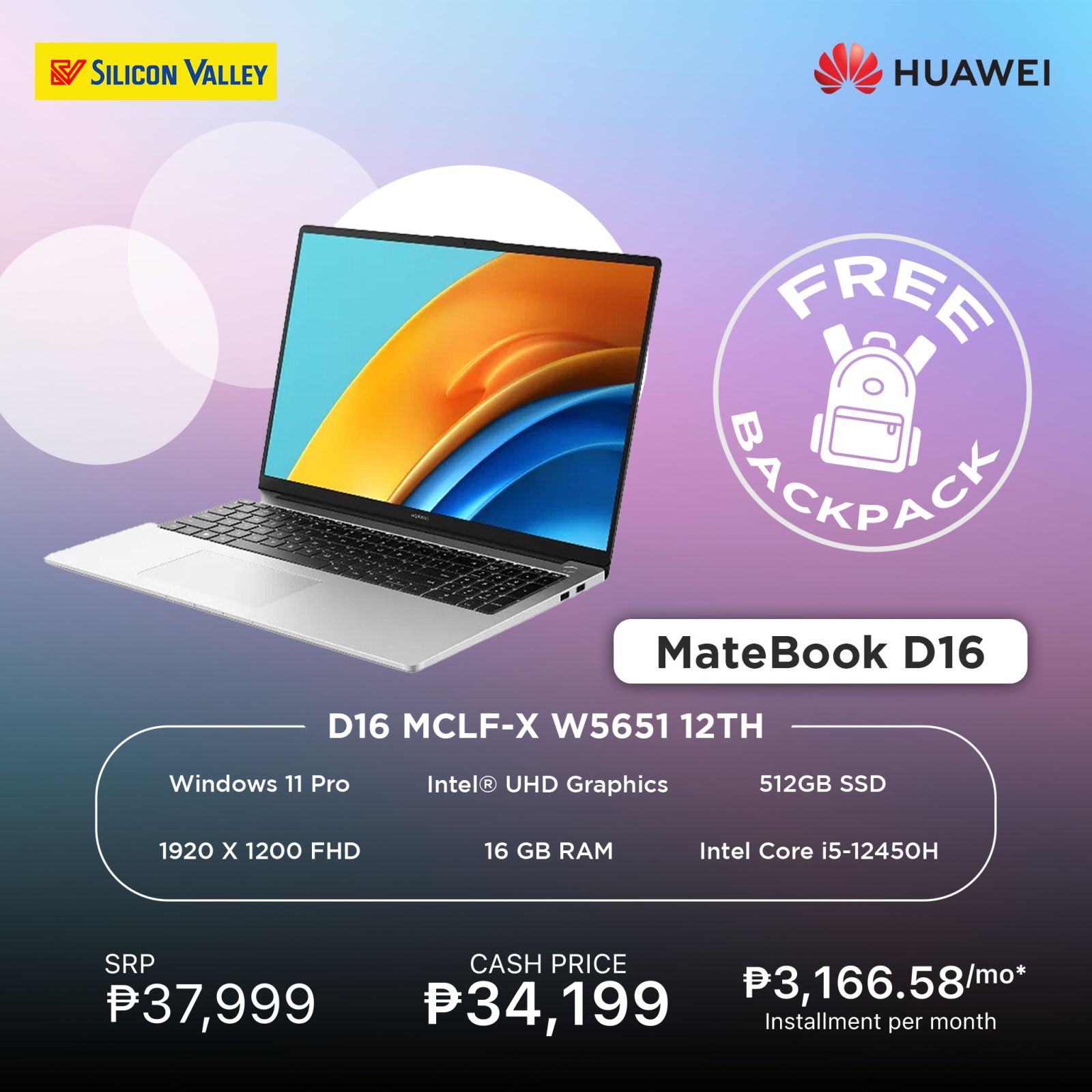 Huawei MateBook D16 laptop with Intel Core i5 and 16GB RAM