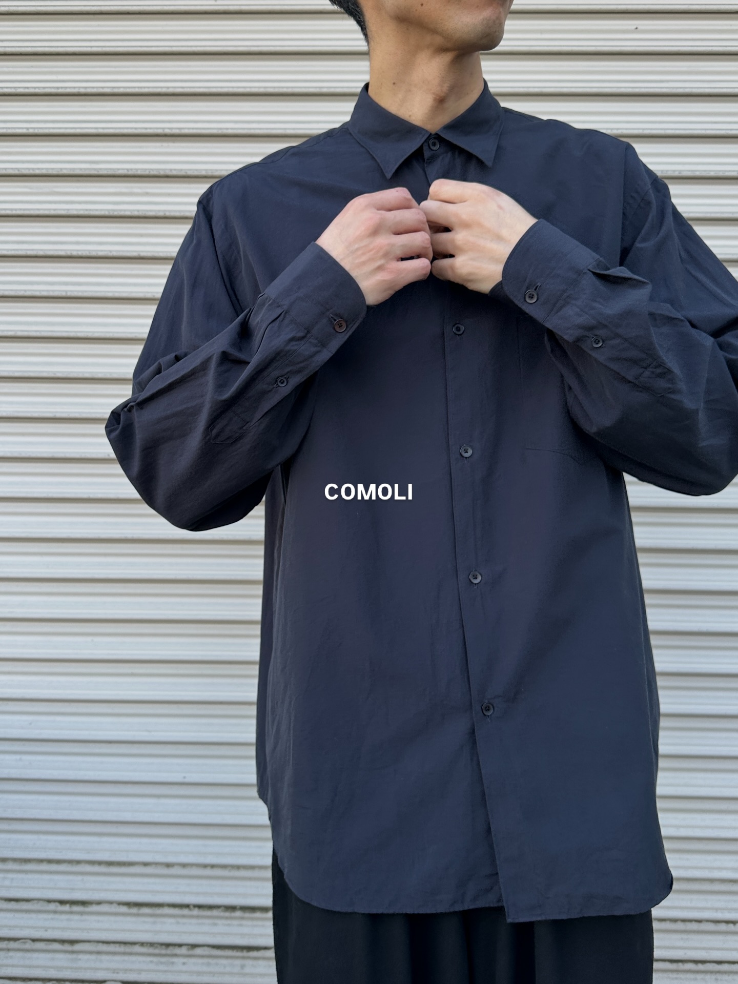 GEA1】COMOLI □コモリシャツ D01-02001 col：WHITE / NAVY siz：2 / 3