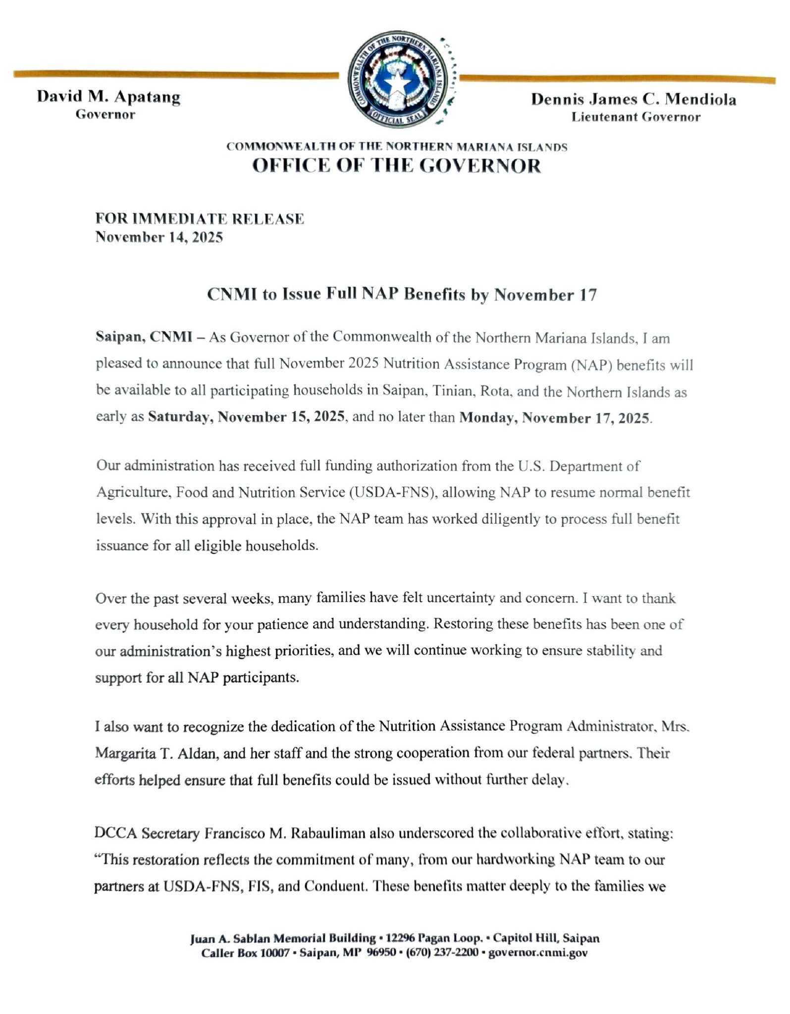 CNMI Nutrition Assistance Program | Saipan Northern Mariana Islands