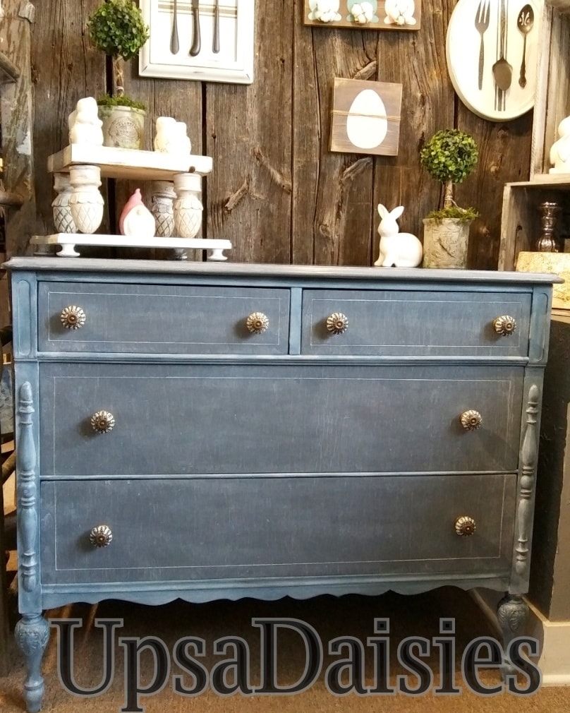 denim blue dresser Upcycled with unique finish Thyme Black A-line Pearl Getaway KEY FEATURES Two Size:A two tone blue dresser