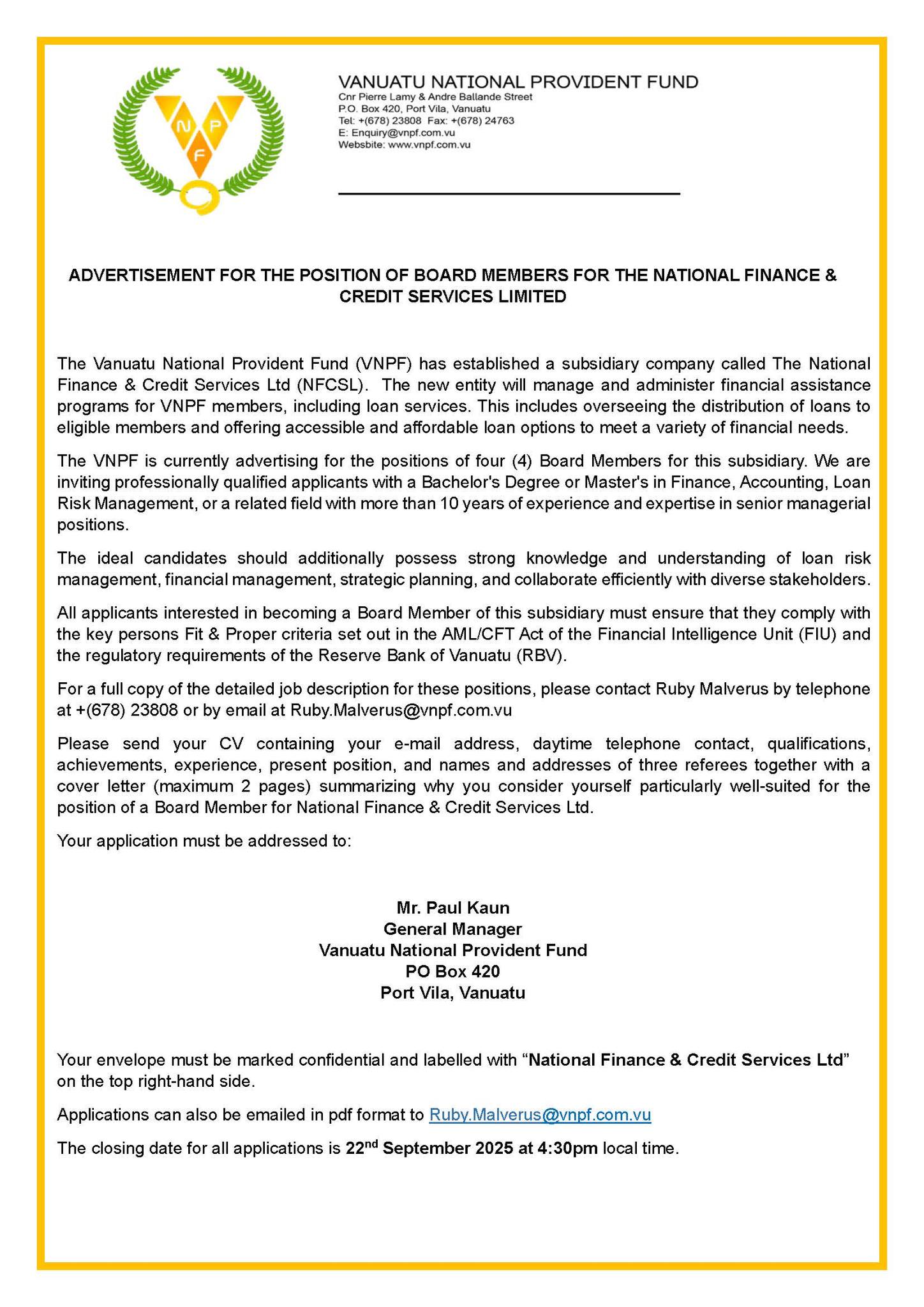 Vanuatu National... - Vanuatu National Provident Fund