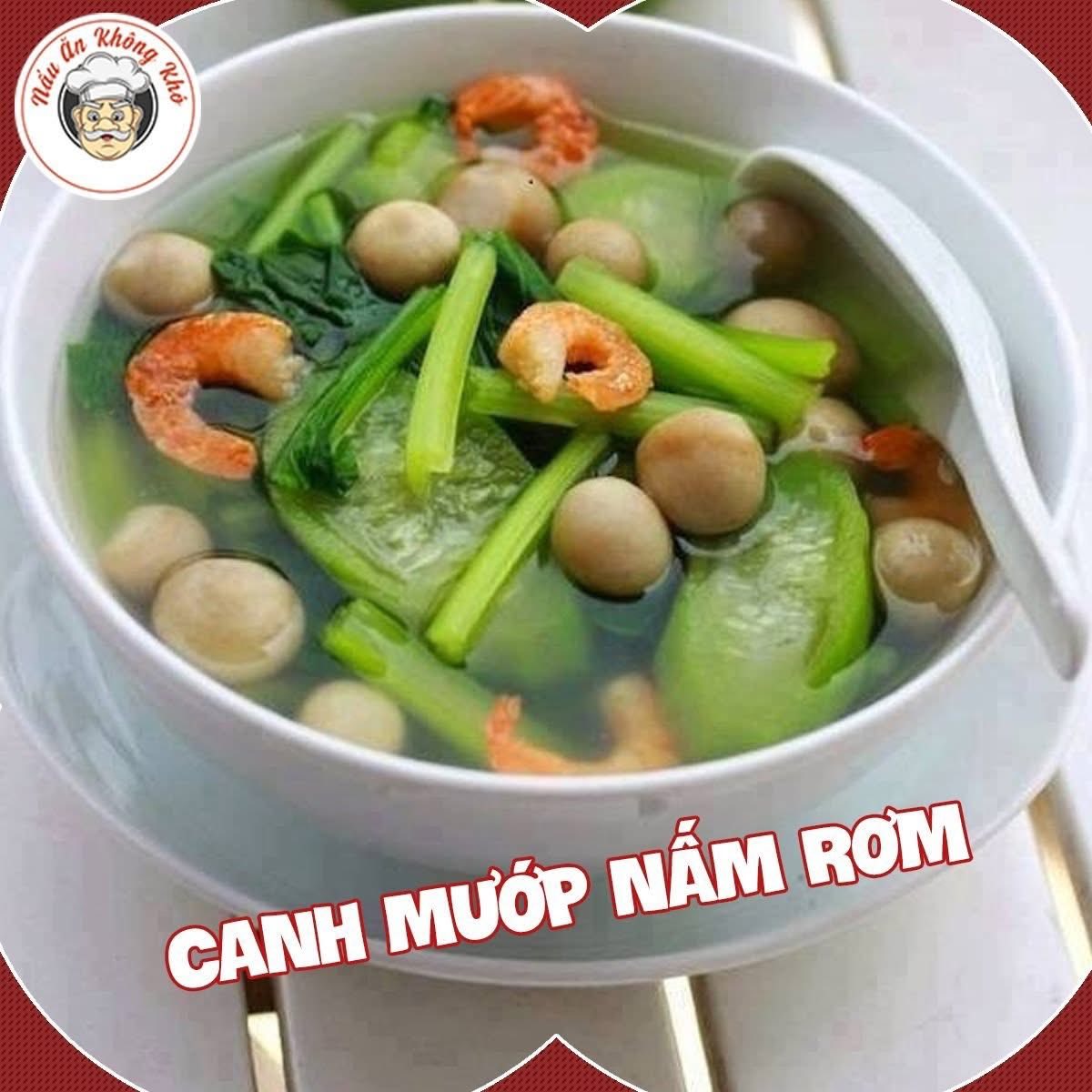 Công - CANH MƯỚP NẤM RƠM Nguyên liệu: - 1 quả mướp - 50g nấm rơm - 50g ...