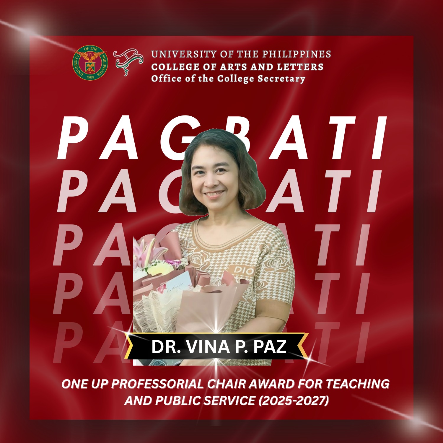 UPD - Pagbati sa ating Kalihim, Dr. Vina P. Paz na nakatanggap ng One ...