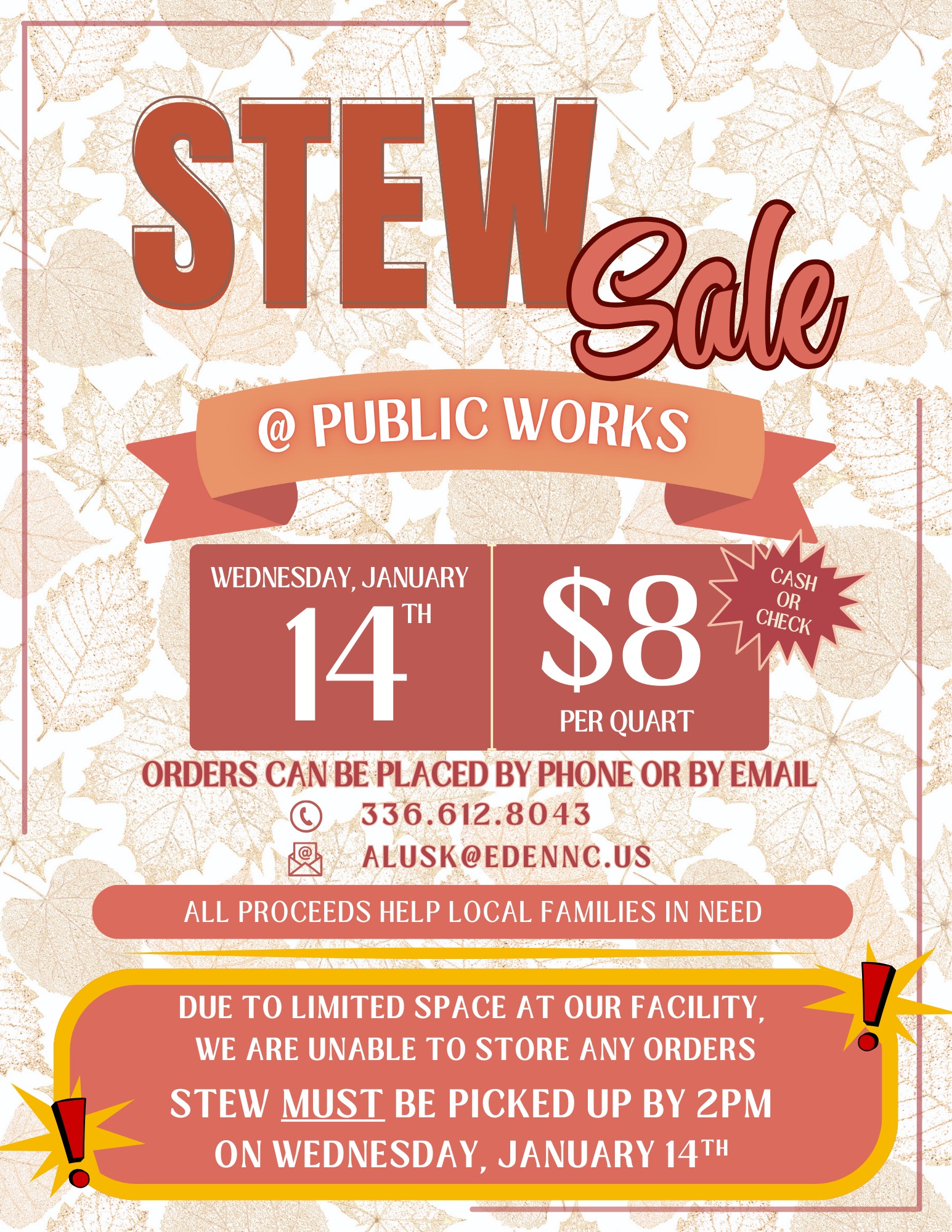 City - Public Works will have another stew on Wednesday, Jan. 14 ...