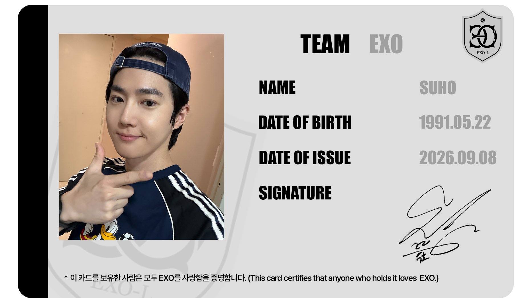 Suho shares card that certifies you love EXO