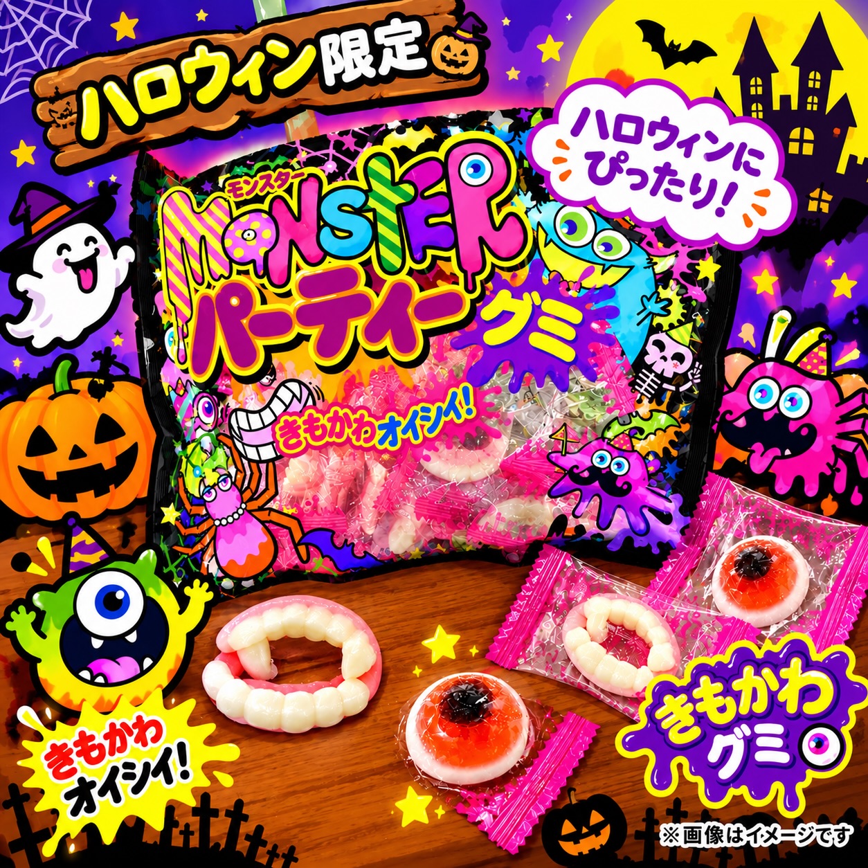 ハロウィン限定】 やおきん MONSTERパーティーグミ コウモリ