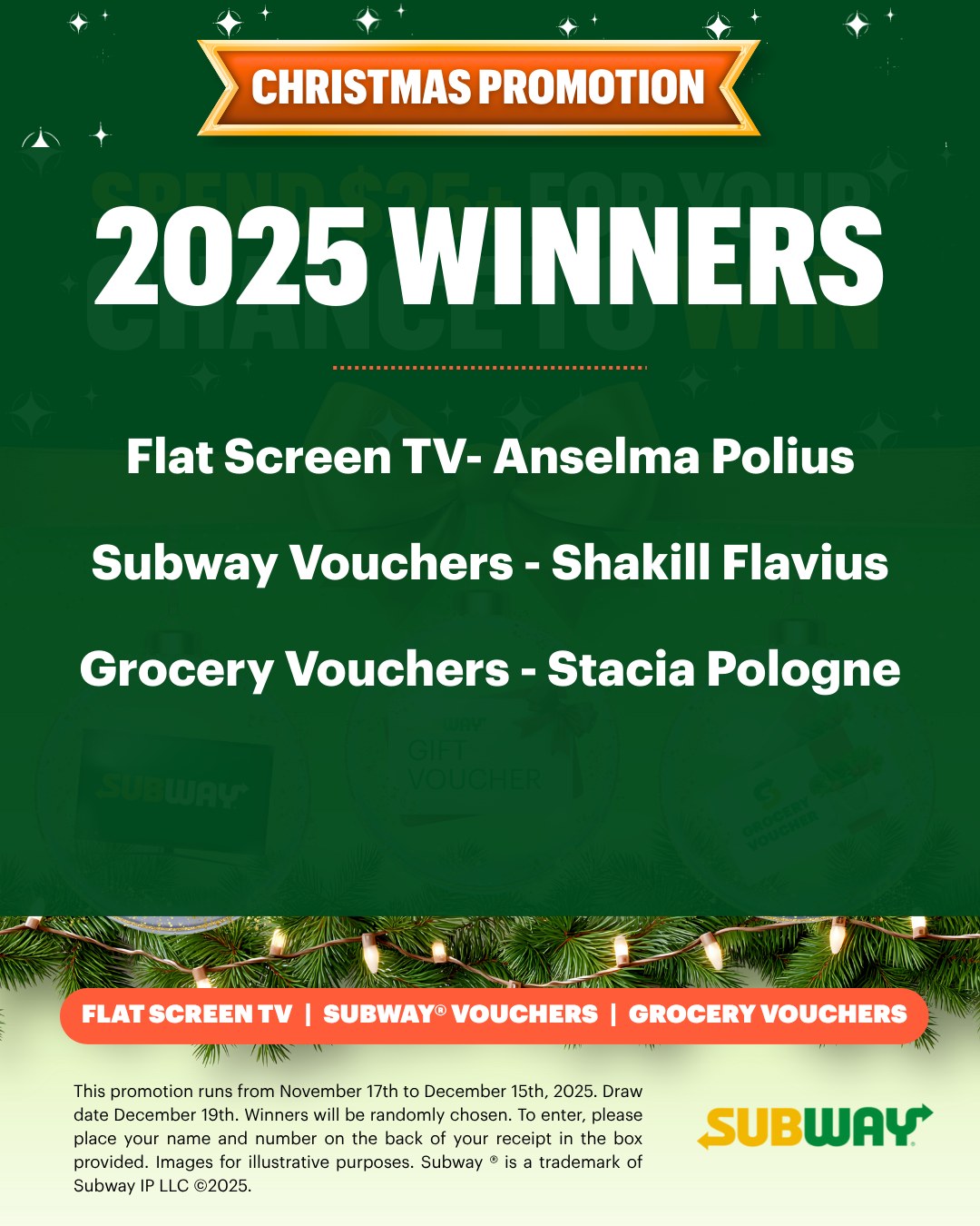 Subway - 🎉 We are thrilled to announce the winners of our 2025 ...