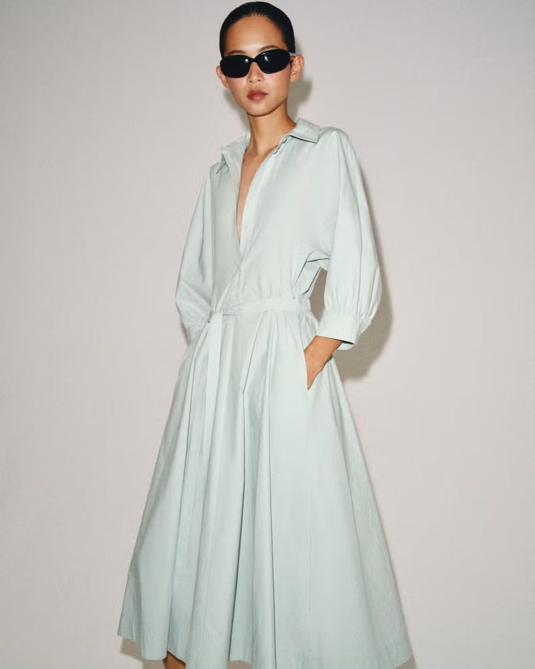 aje denim shirt dress Neo Midi Dress-WASHED INDIGO / 4 Color:Black/Off-White tone button closures for WHITE TIE PARTY DRESS Paper dolls were the