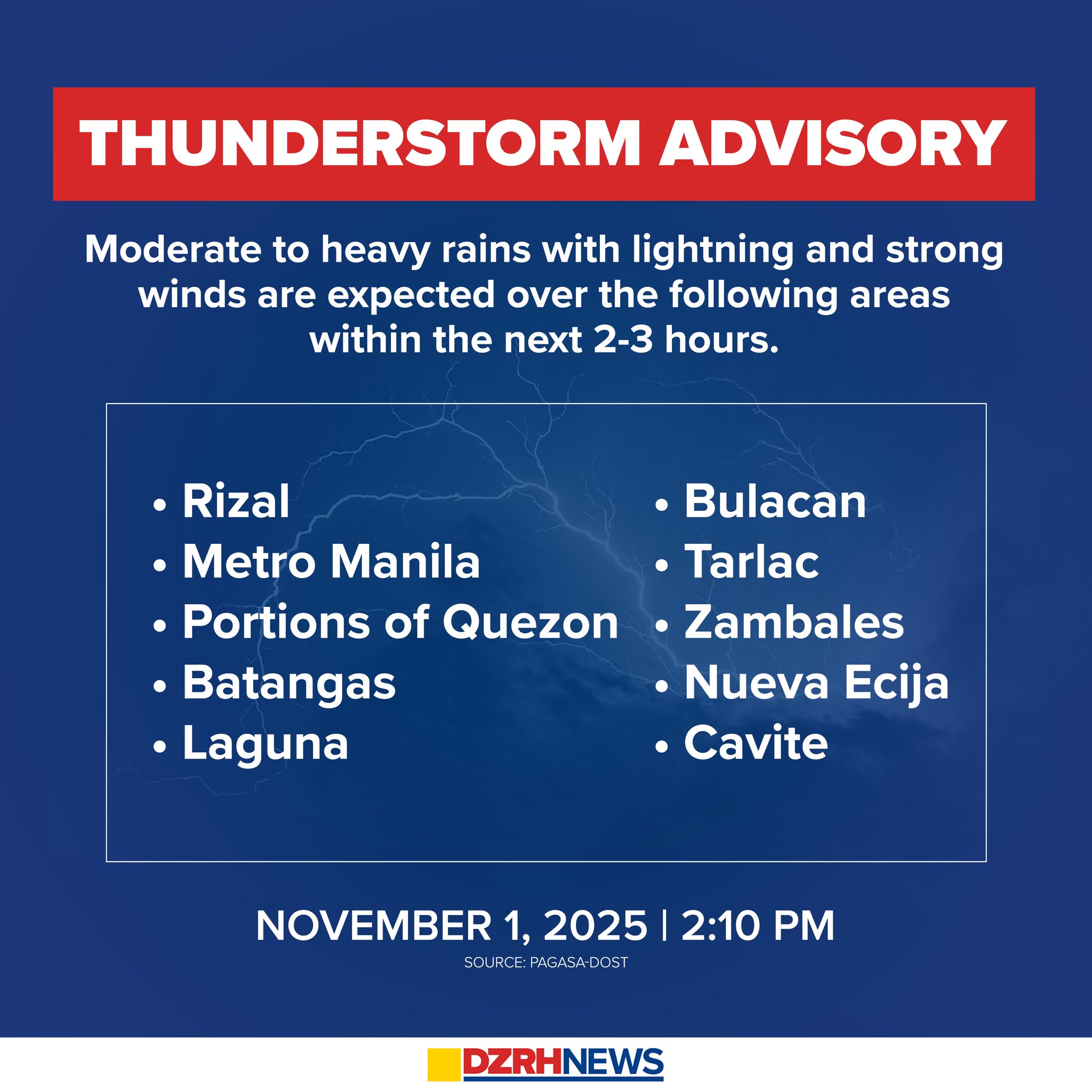 DZRH - #WeatherAlert: As of 2:10 PM, naglabas ng Thunderstorm Advisory ...
