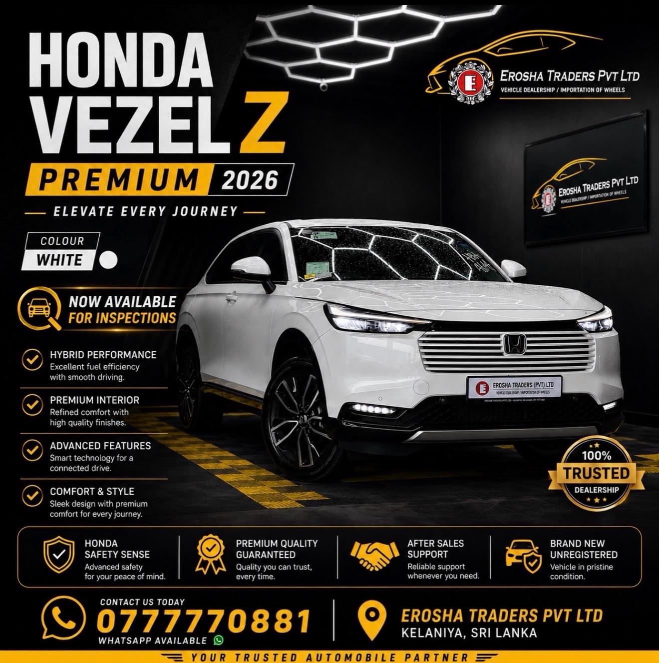 【2】NHです 🔥 HONDA VEZEL Z PREMIUM 2026 🔥 COLOUR - SUNLIGHT WHITE