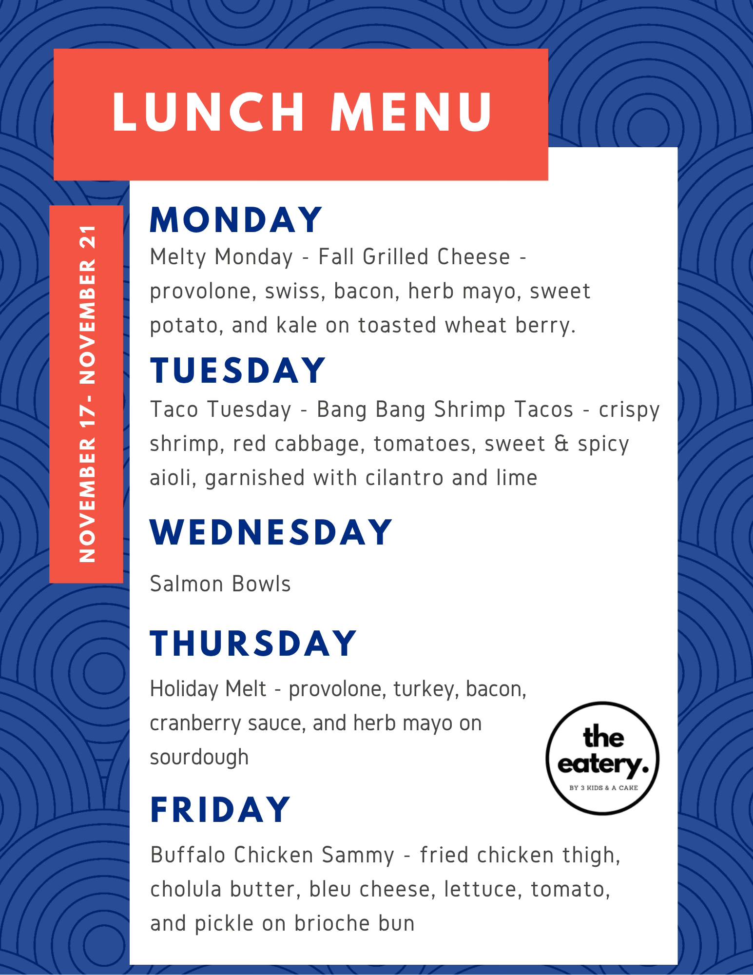 We have a delicious lineup... - The Eatery by 3 Kids & A Cake | Facebook