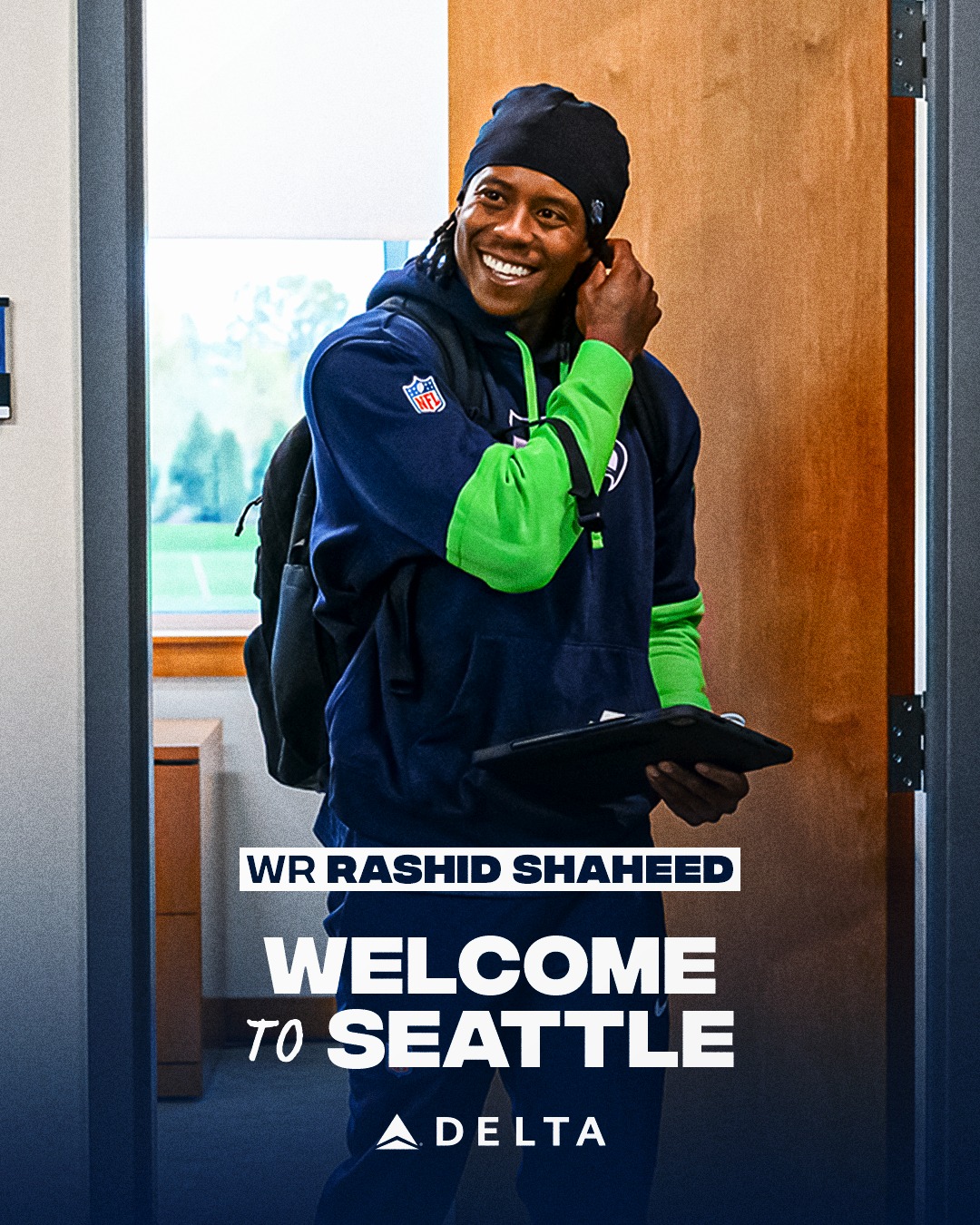 Seattle - He's arrived. 🫡 #GoHawks x Delta Air Lines | Facebook