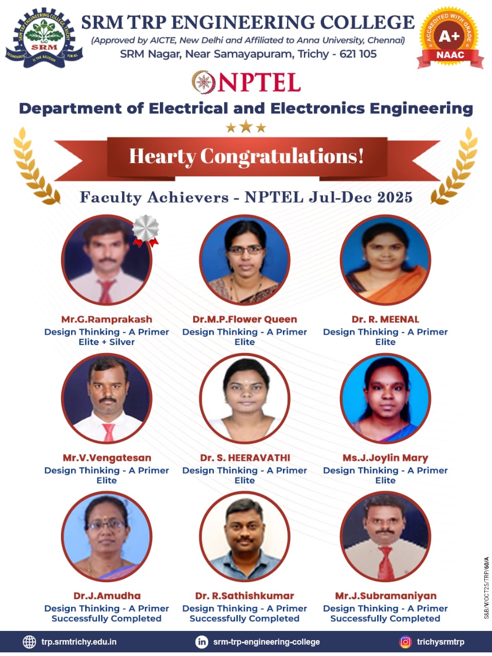 SRM - 🎉 Congratulations to Our EEE Faculty on Completing the NPTEL ...