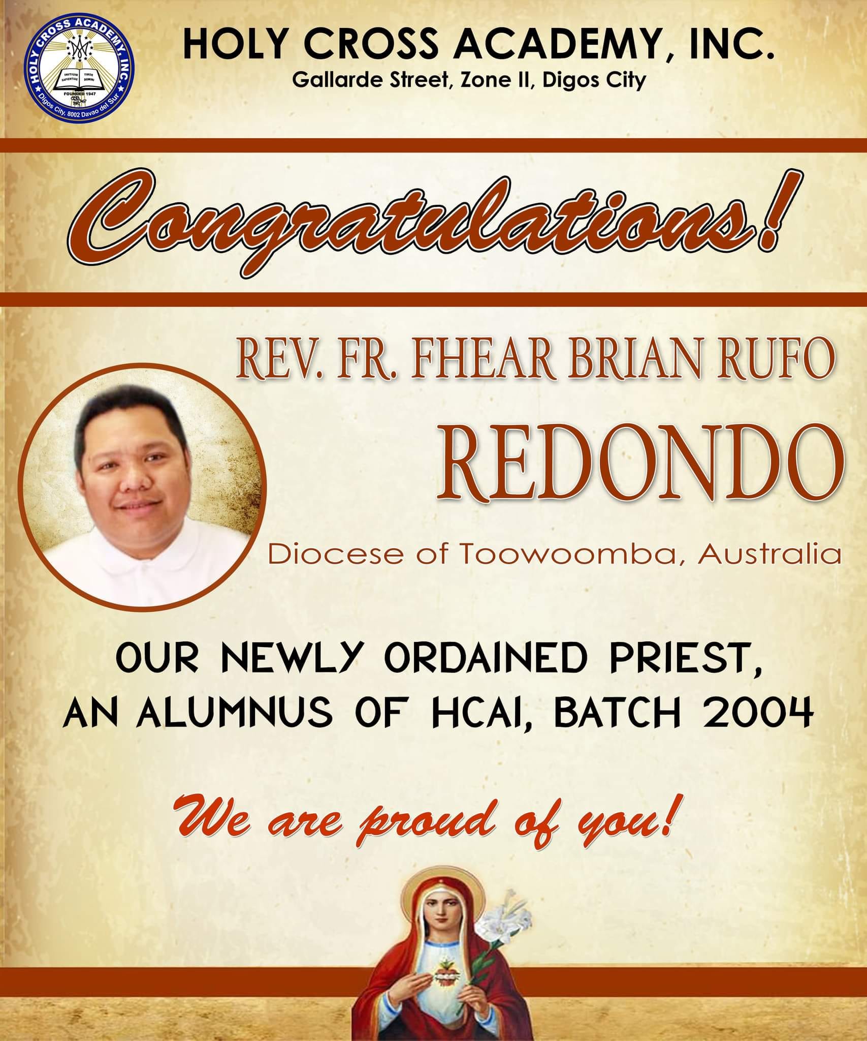 Congratulations to Rev. Fr.... - Holy Cross Academy, Inc. | Facebook