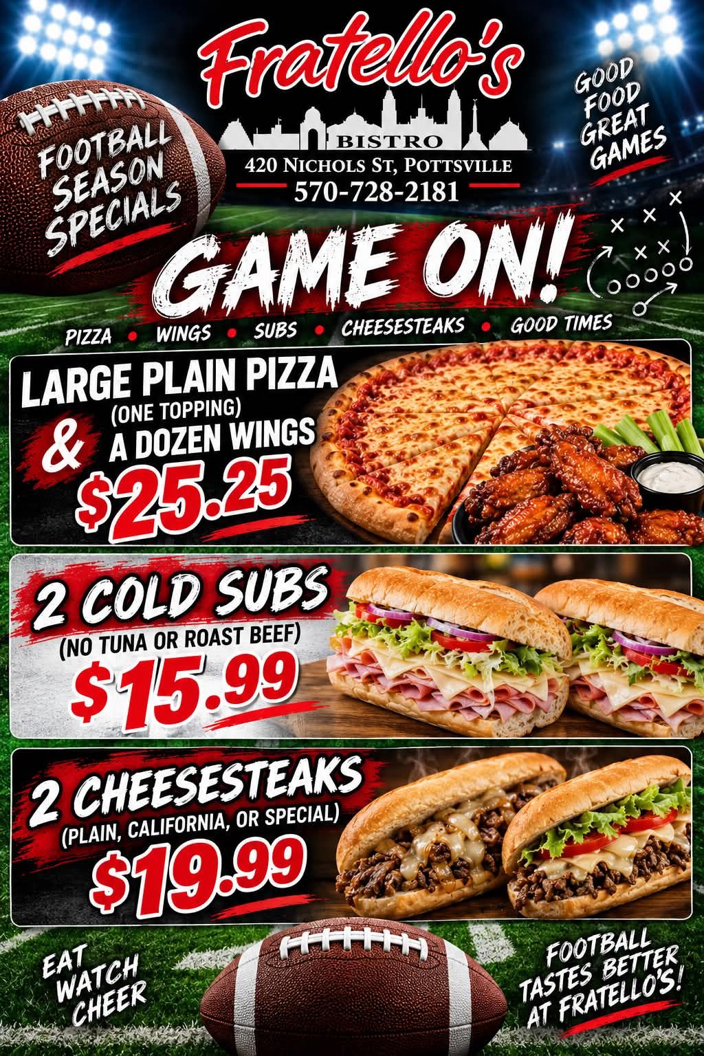 Fratello's Bistro football specials in Pottsville