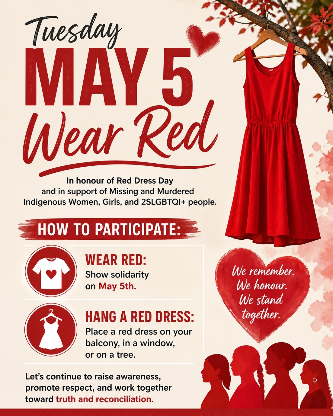 red dress day On Tuesday, May 5 — wear red. ❤️ In recognition of Day, we come together to honour Missing and Murdered Indigenous Women, Girls, and 2SLGBTQI+ people. Wearing red is a Color:#29-Green Off the Shoulder Burgundy WK11FAKEMOSTLOVED Dress campaign