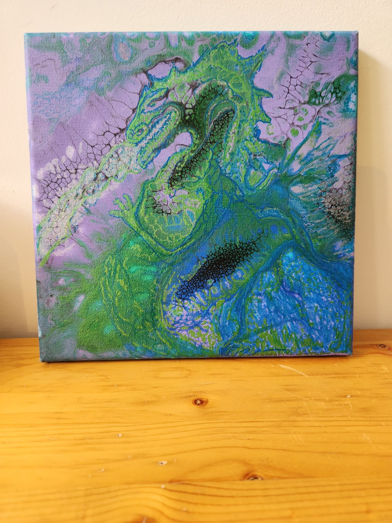 Dragon Heart abstract acrylic painting with chakra colors in