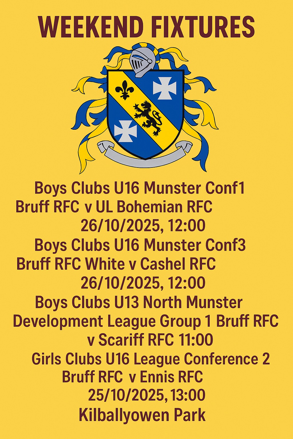 📣 Weekend Fixtures – Bruff RFC... - Bruff Rugby Football Club | Facebook