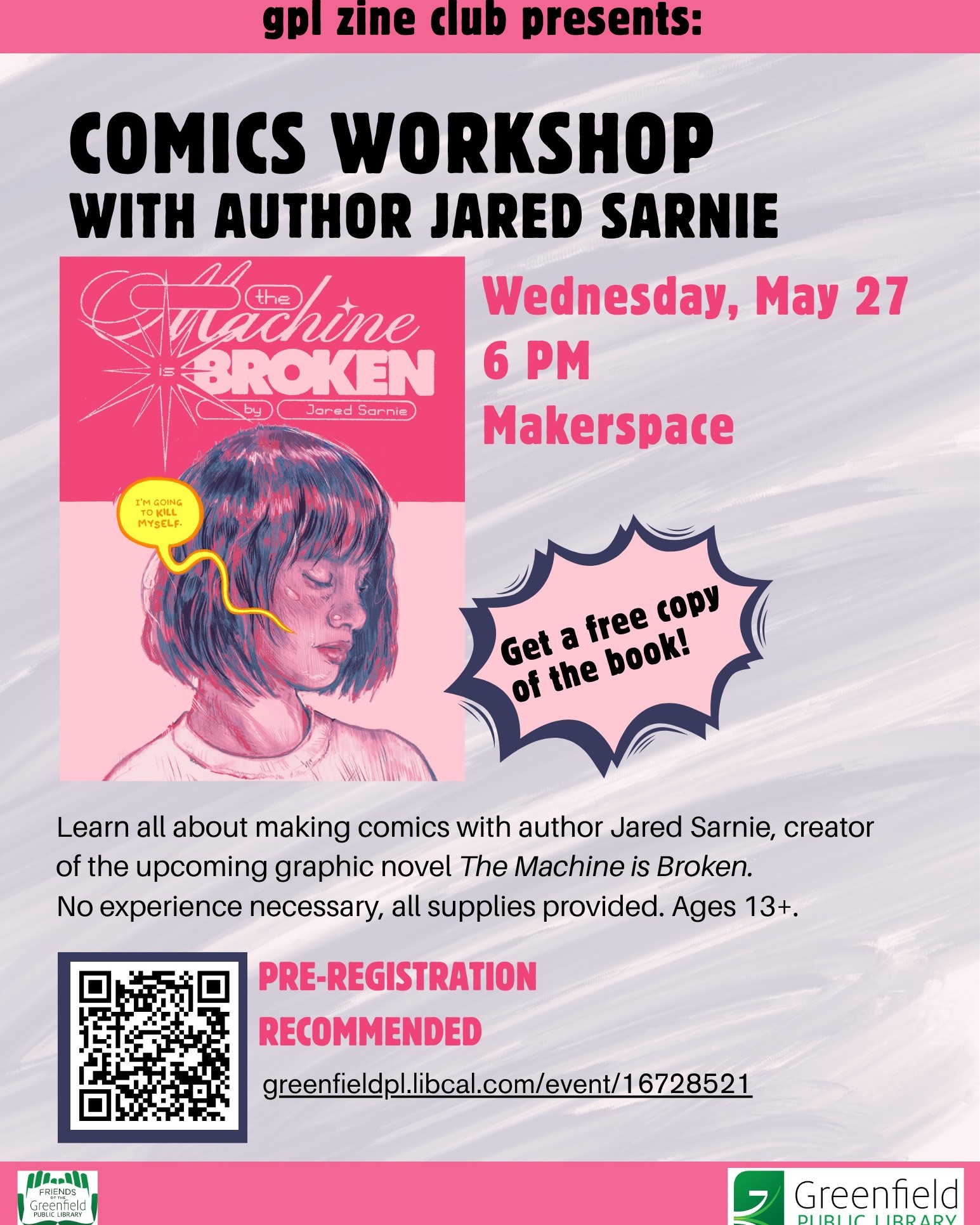 Comics workshop with Jared Sarnie at Greenfield Public Library