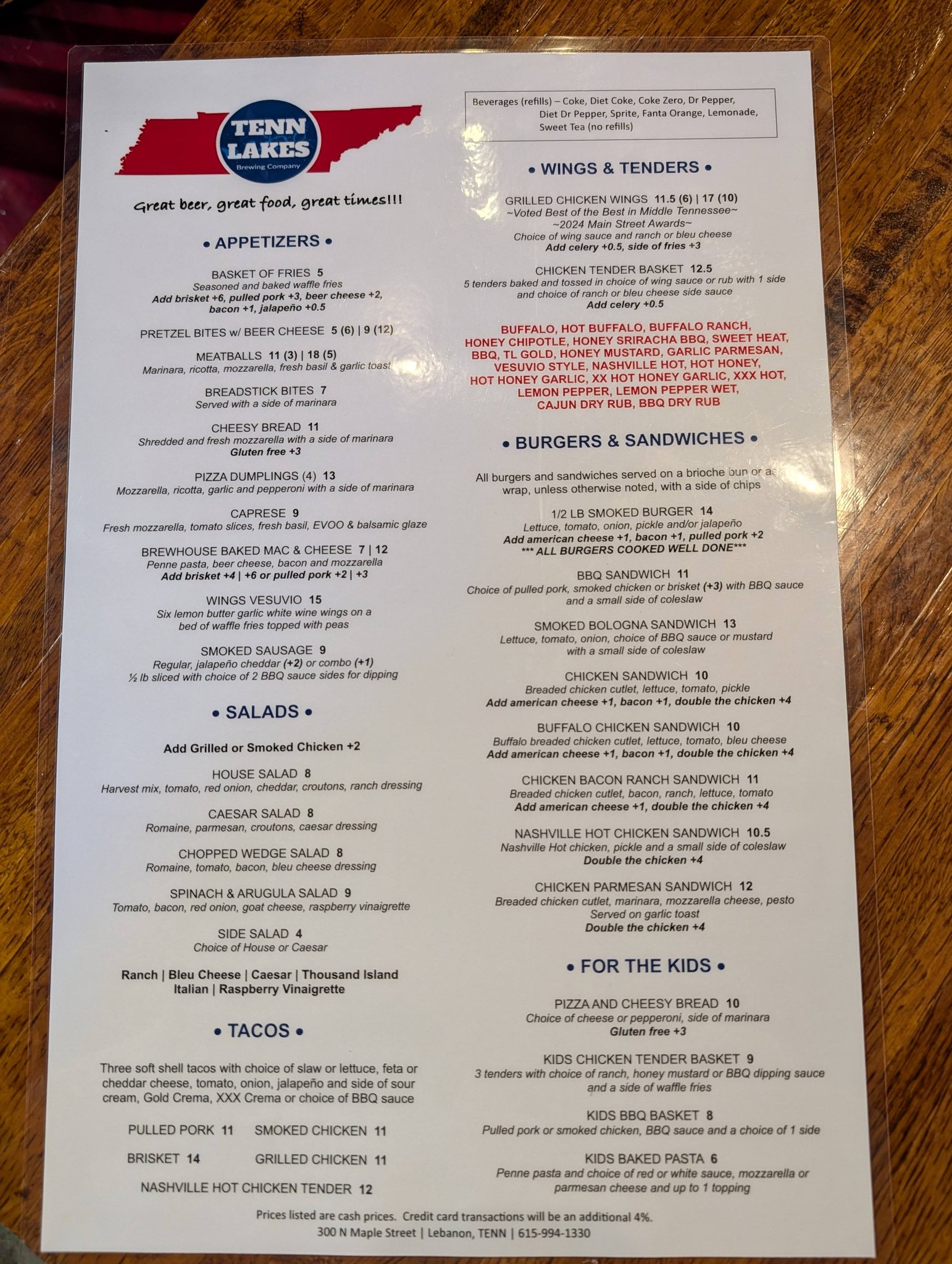 New menu is out!!! Come have... - Tenn Lakes Brewing Company | Facebook
