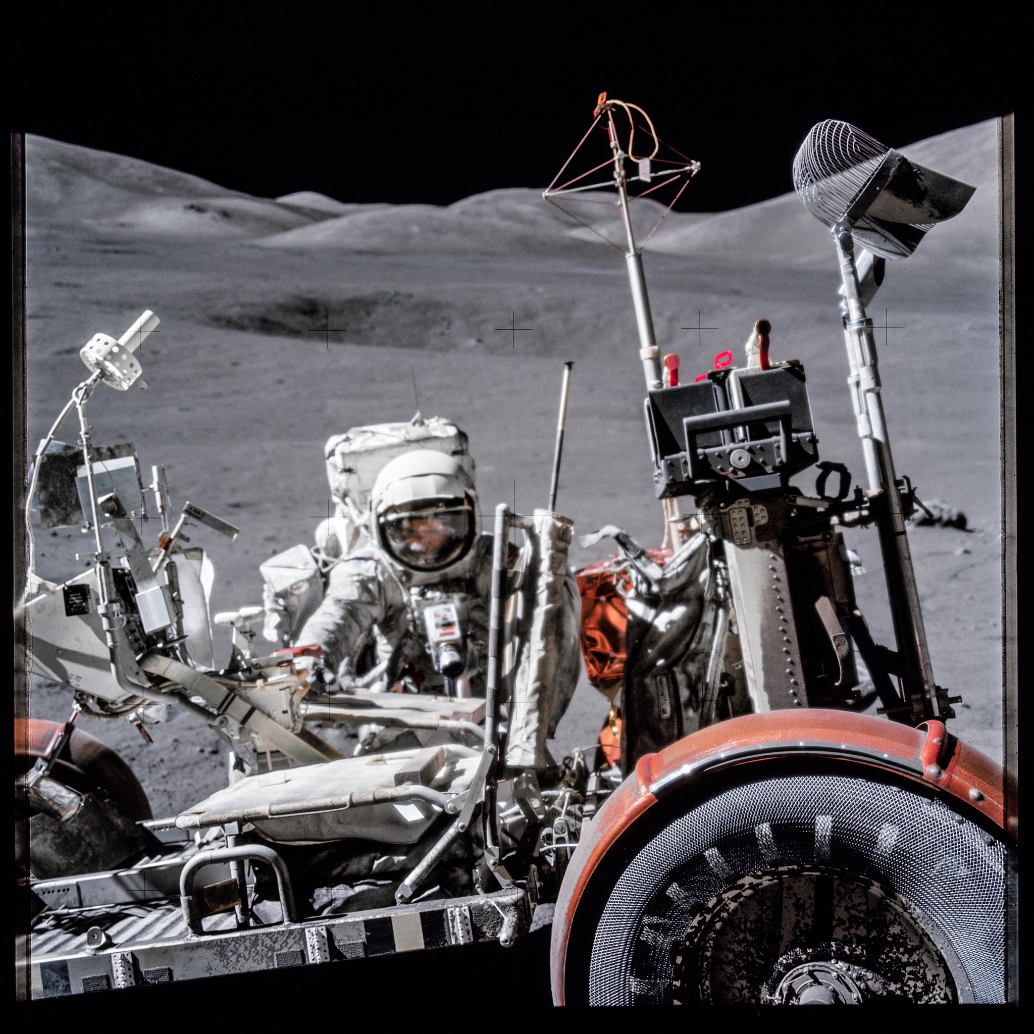 Apollo - Schmitt Working at the Rover, EVA-3 (AS17-146-22296) Date ...