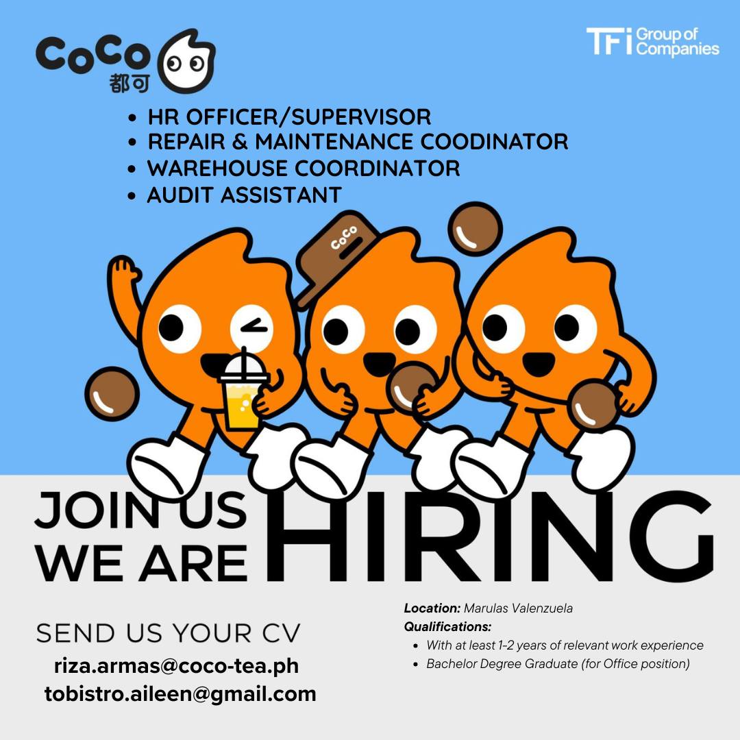 VALENZUELA JOB HIRING | **Career opportunities at Tobistro Foods Inc ...