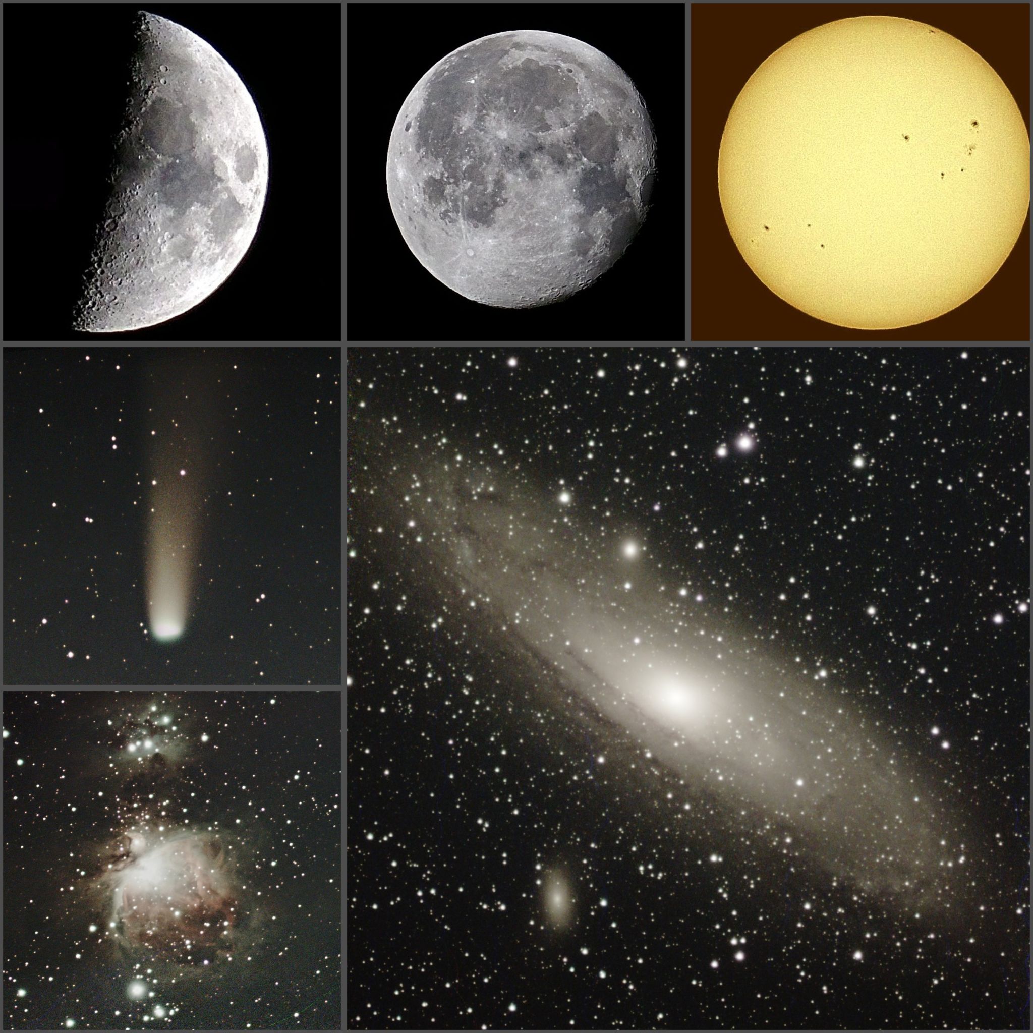 Dark - Moon, The Sun, Comet Lemmon, Orion nebula and Andromeda galaxy ...