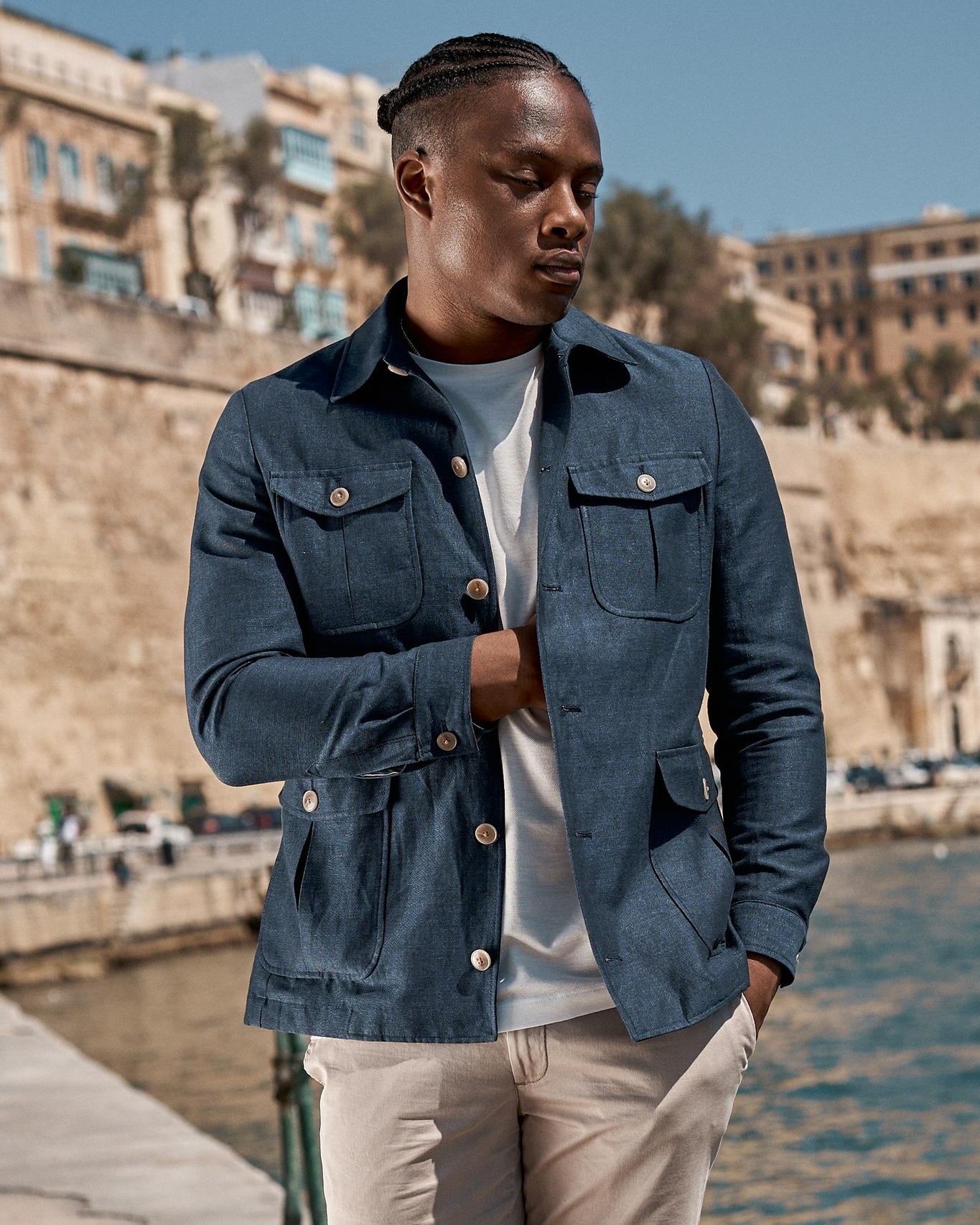 Coastal tones and premium textures. Abraham highlights the 
