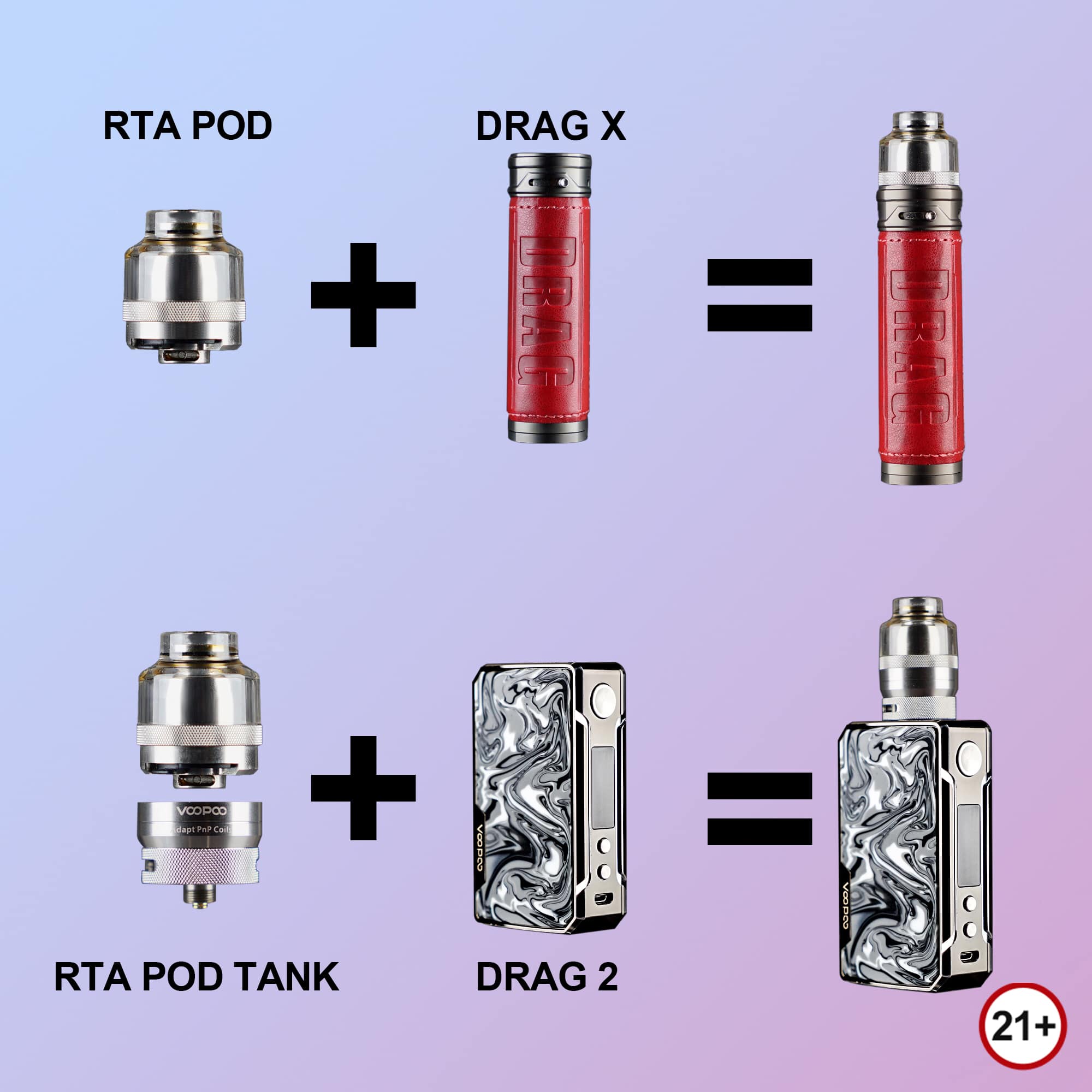 voopoo drag rta POD TANK is coming! Who is ready? RTA pod with 510 adapter, you can pair it with your perfectly! Select Flavor:GrapeFruit Passion Fruit 2mL CAKE DISPOSABLE RNBW CAKE