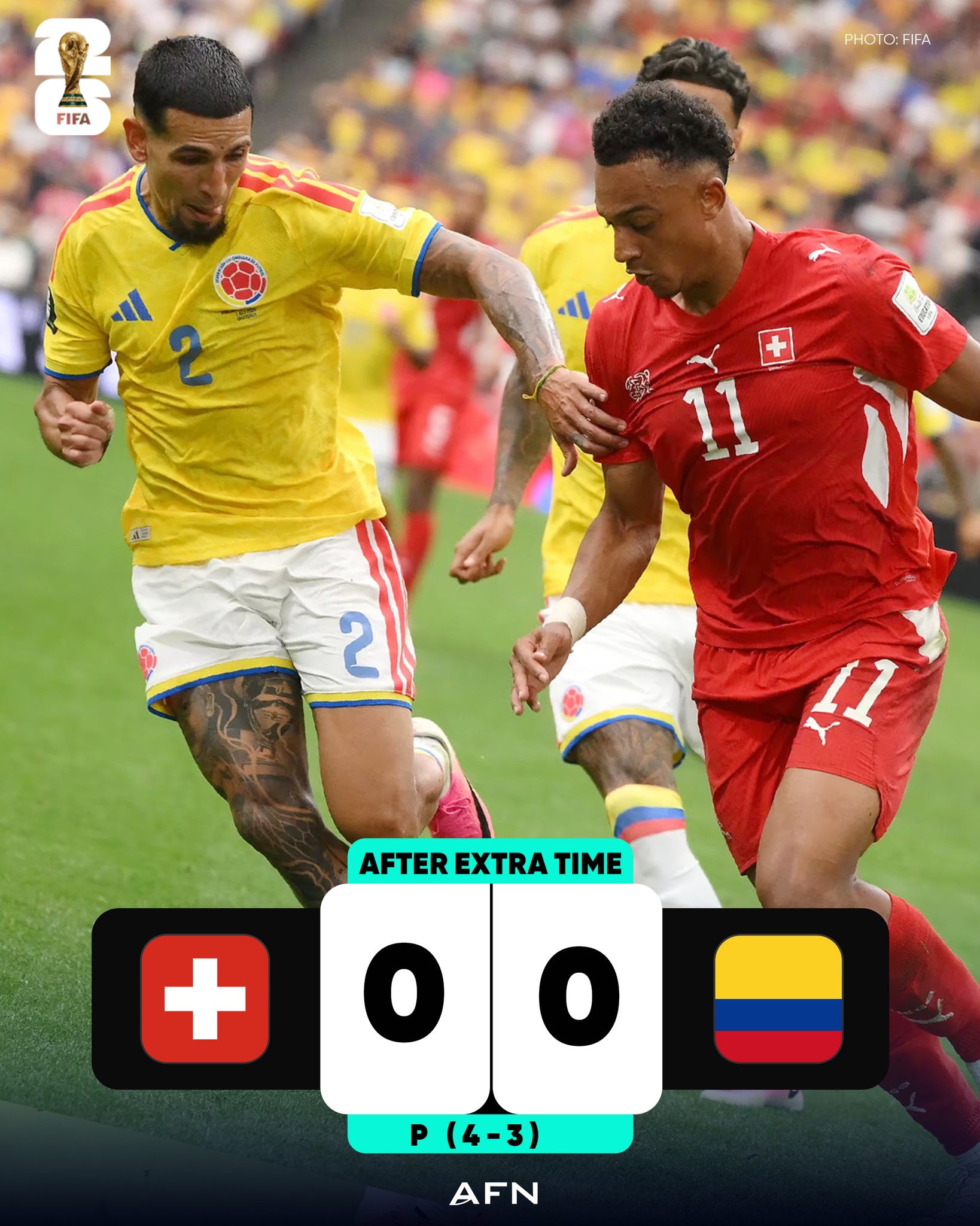 FT: Switzerland 🇨🇭 0️⃣(4)-(3)0️⃣ 🇨🇴 Colombia FIFA World