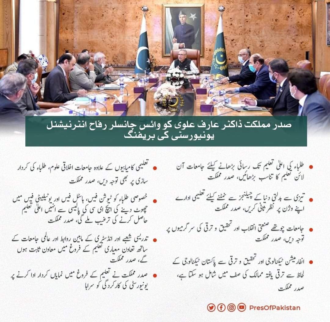 Shahid Ch - President Dr. Arif Alvi was given briefing on performance ...