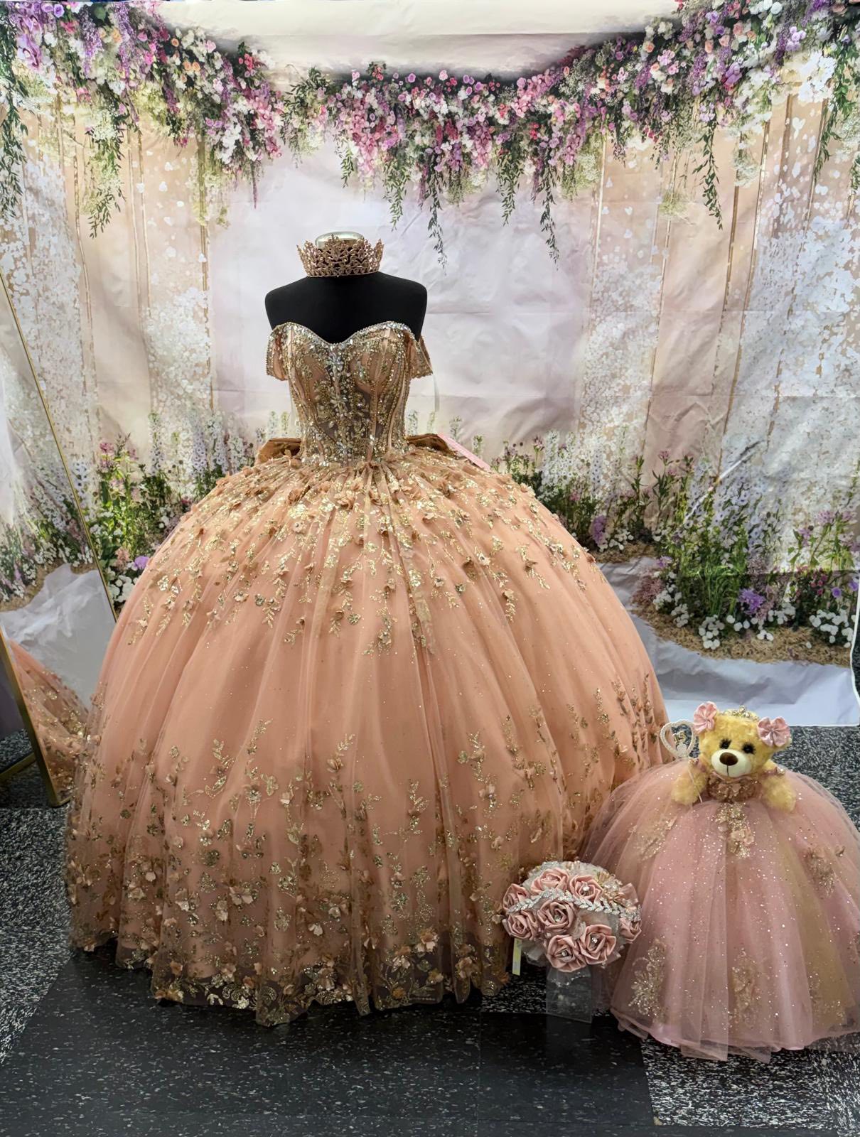 rose gold dress with train Luxurious Rosegold quince detachable and detachable bow 🎀 Back-In-Stock-Fall