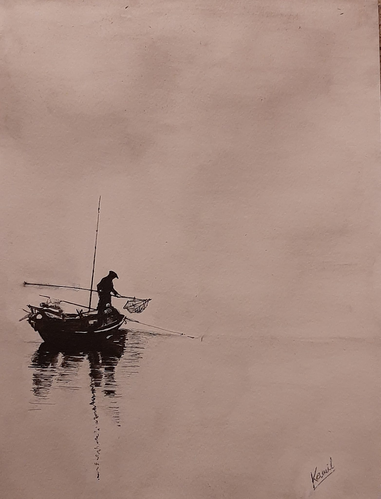 Fisherman in rolling waves