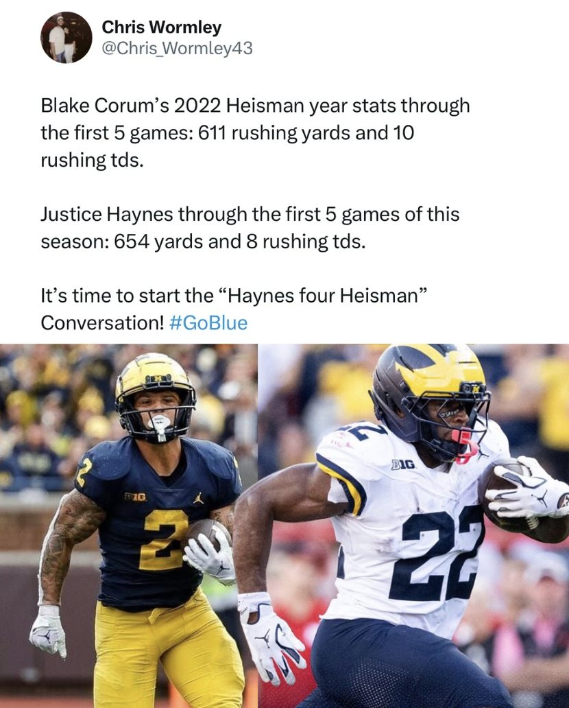 Michigan - Justice Haynes needs to start being in the Heisman ...