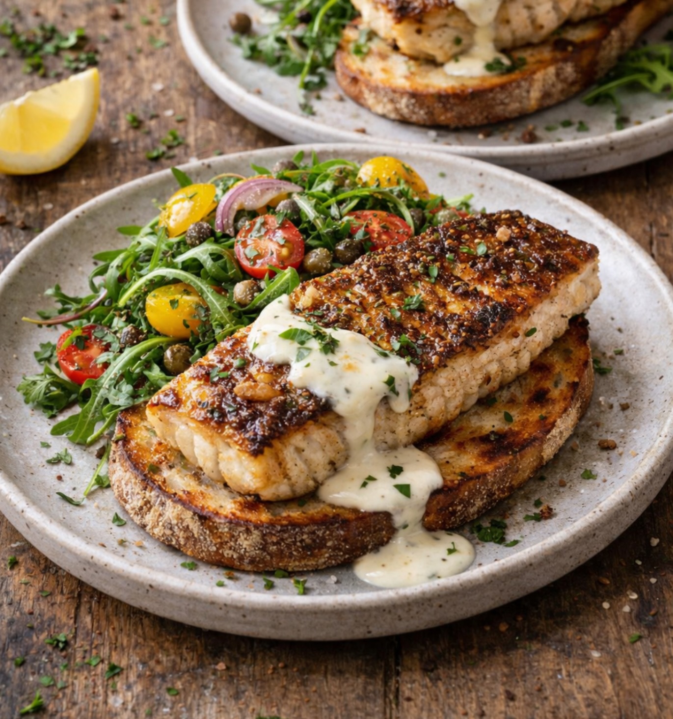 Cook - Crispy Lemon-Parmesan Crusted Cod with Garlic Yogurt Drizzle ...