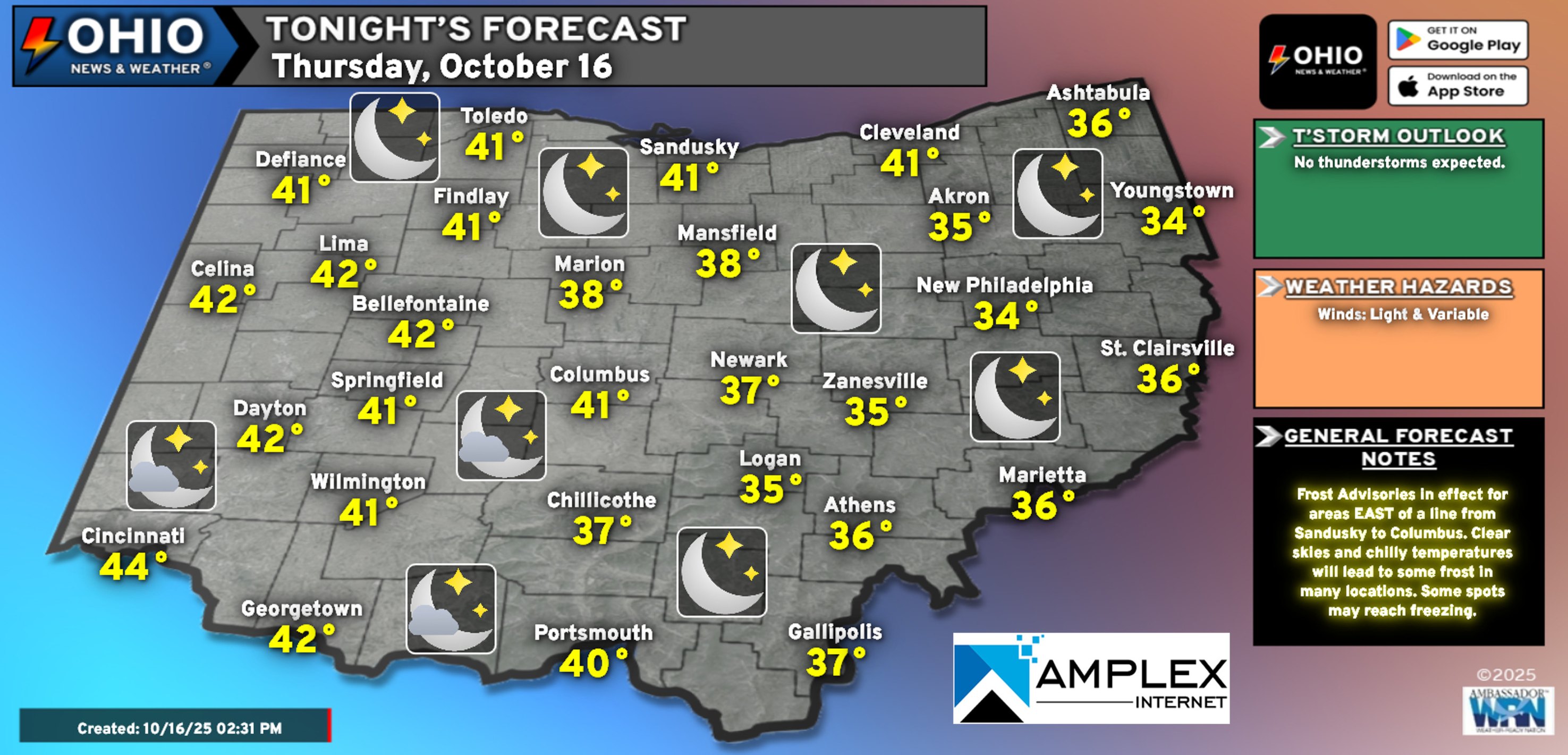 Ohio - TONIGHT: Clear skies and light winds will allow for temperatures ...
