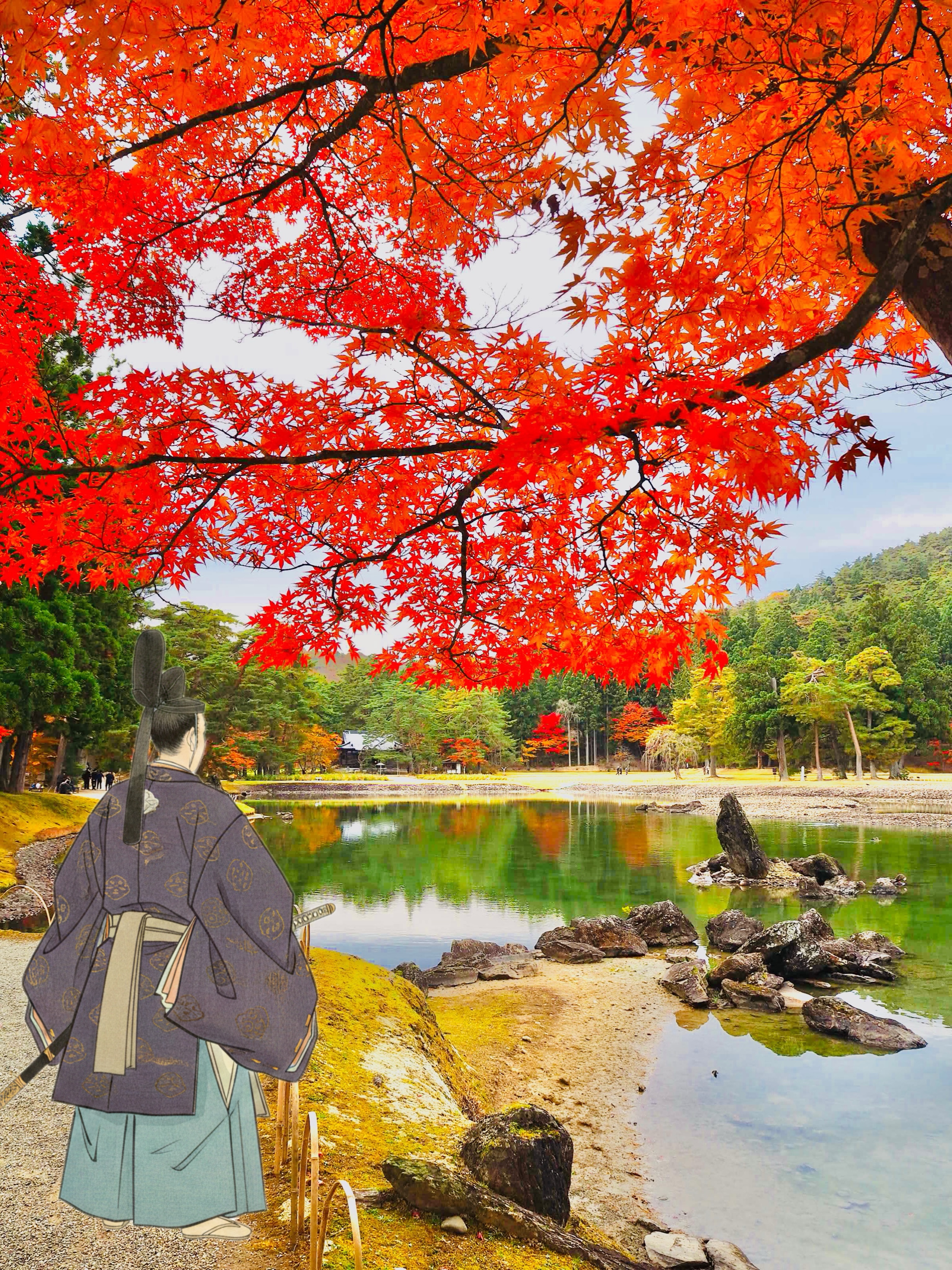 毛越寺で通年授与している切り絵御朱印。 紅葉がデザインされており