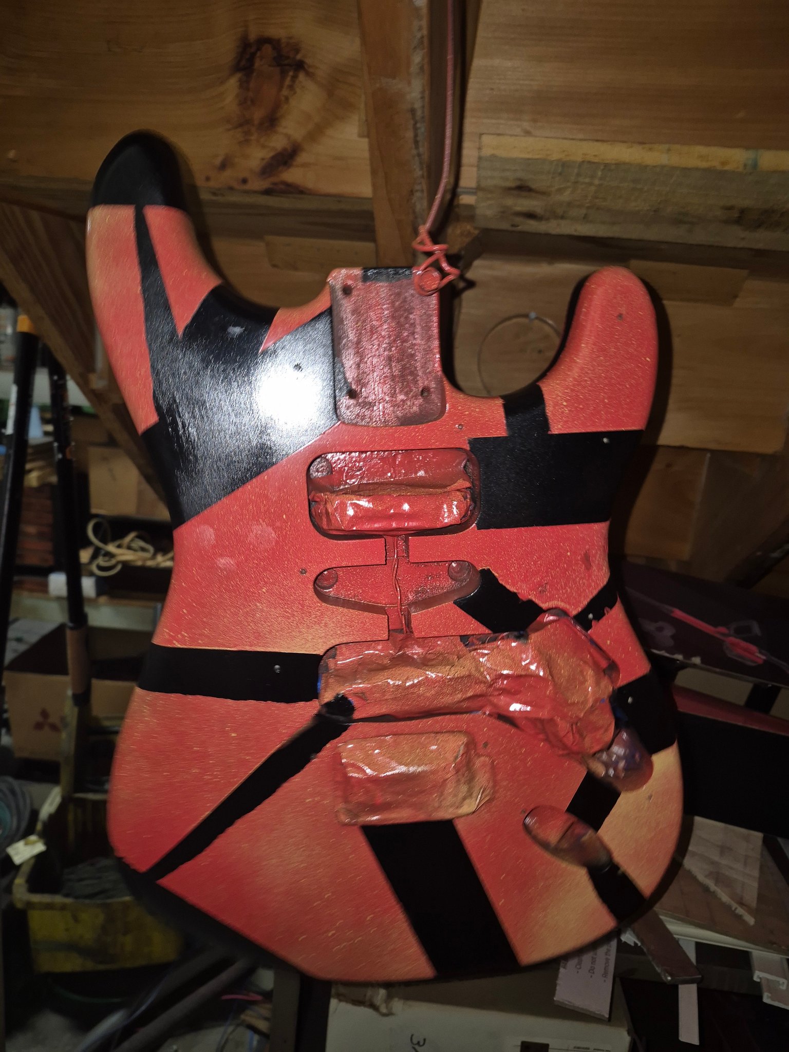 Van Halen inspired guitar with yellow stripes