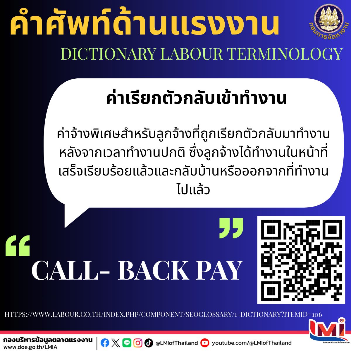 Thai - 😋📢 คำศัพท์ด้านแรงงานประจำวันที่ 17 ตุลาคม 2568 Call - Back pay ...