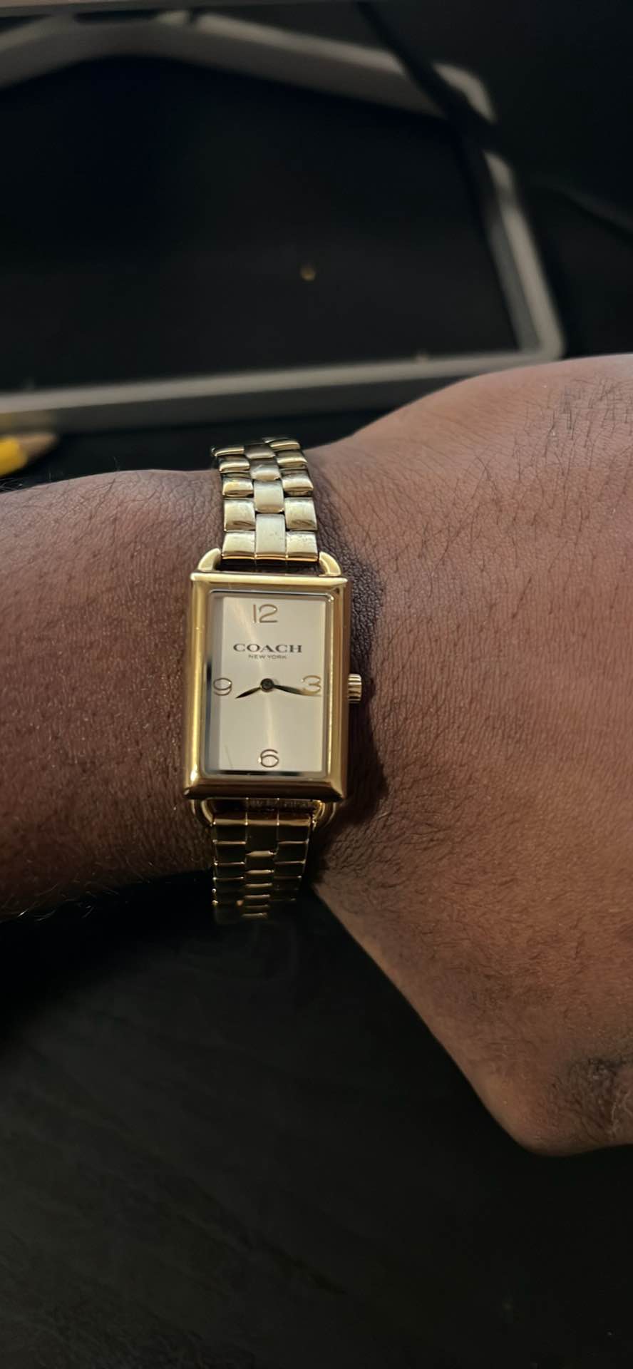 Coach Women’s Gold Rectangle Watch – White Dial (12 cm Case-to-Case, 16 ...