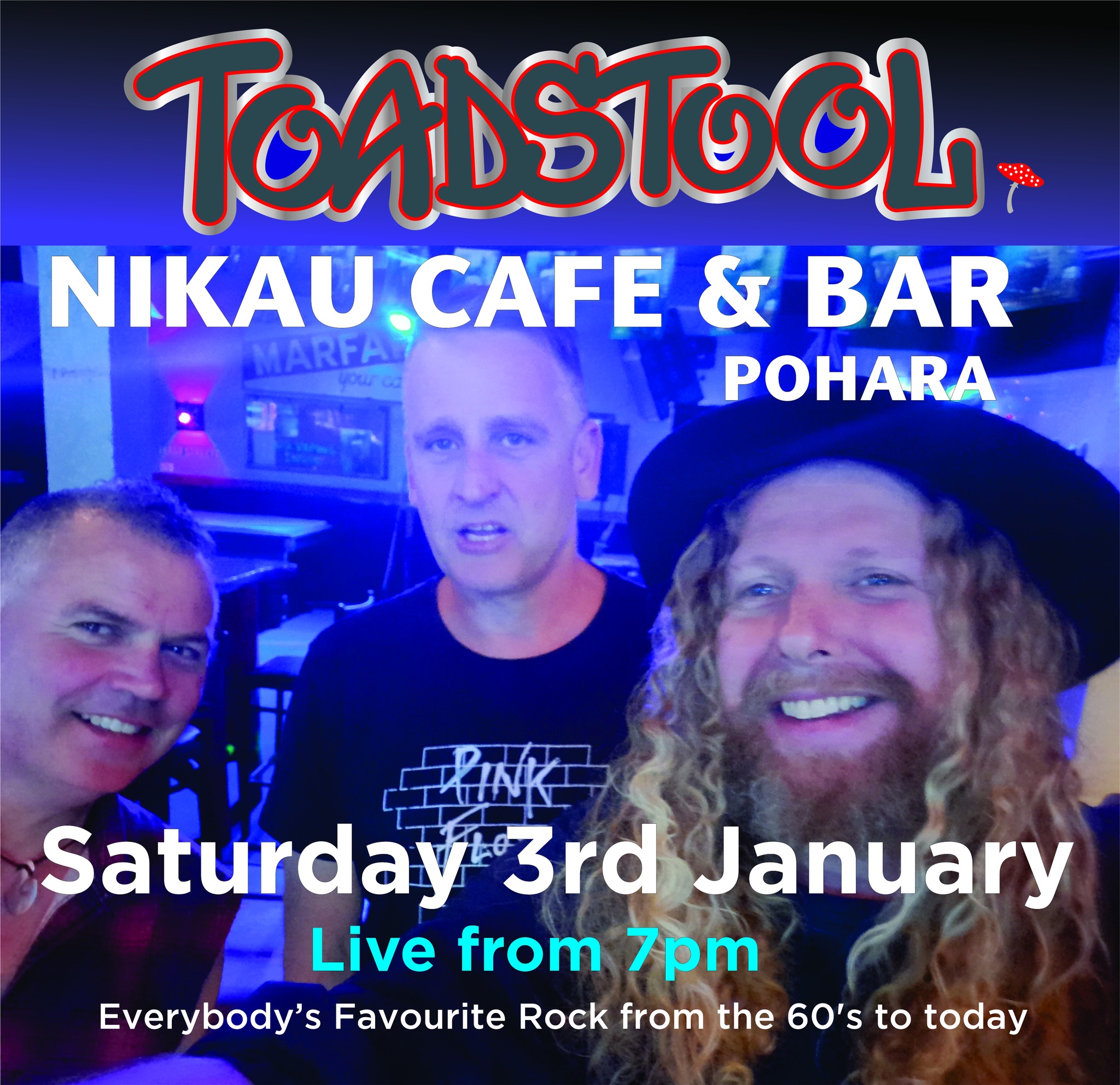Toadstool - First gig for 2026 and we're back in Golden Bay at Nikau ...